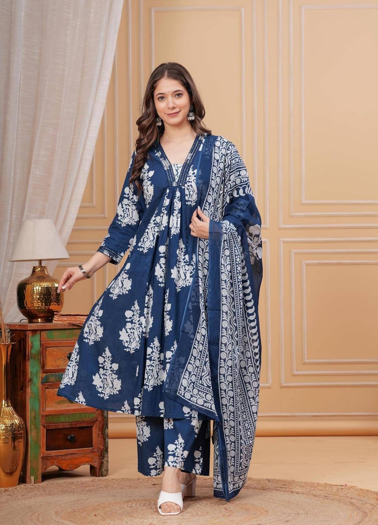 HF WORD Cotton Printed Kurti With Palazzo Women's Stitched Salwar Suit - Blue ( Pack of 1 ) HF WORD Cotton Printed Kurti With Palazzo Women's Stitched Salwar Suit - Blue ( Pack of 1 )