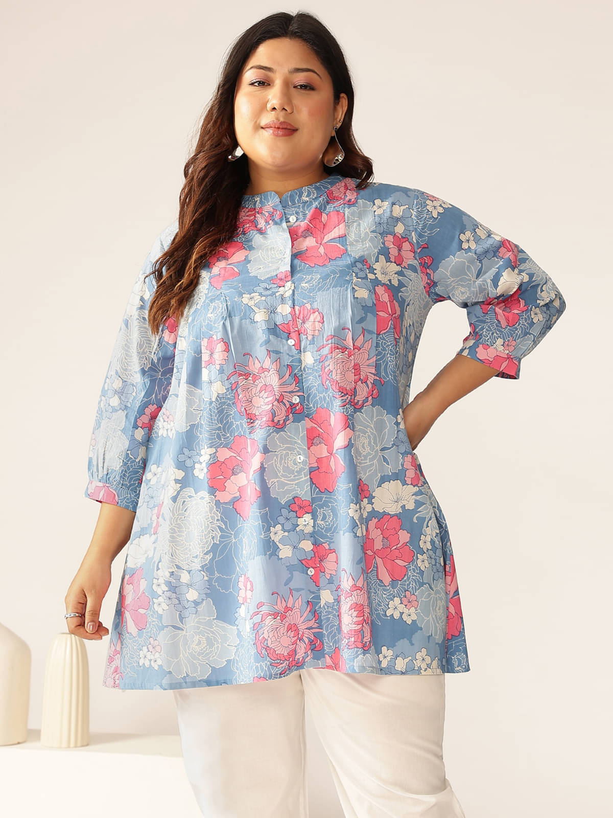     			Janasya Women's Cotton Tunic ( Blue )