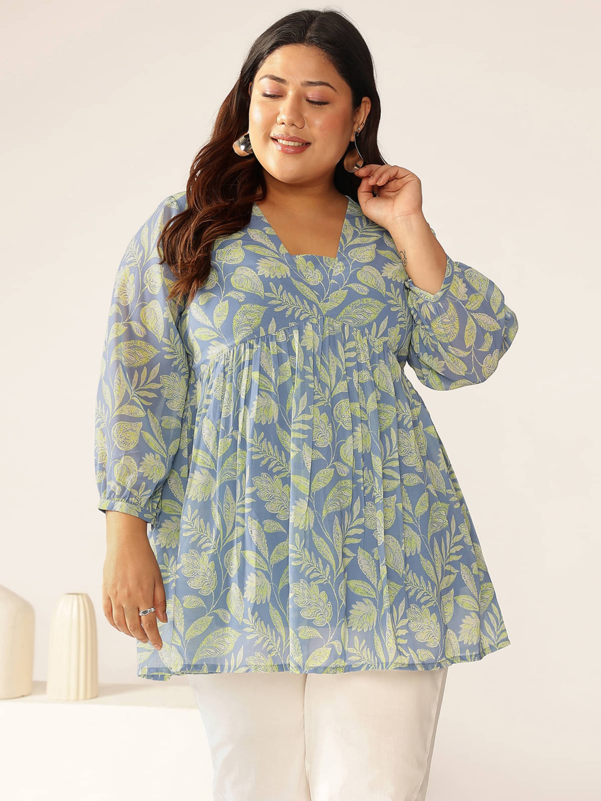     			Janasya Women's Georgette Tunic ( Blue )