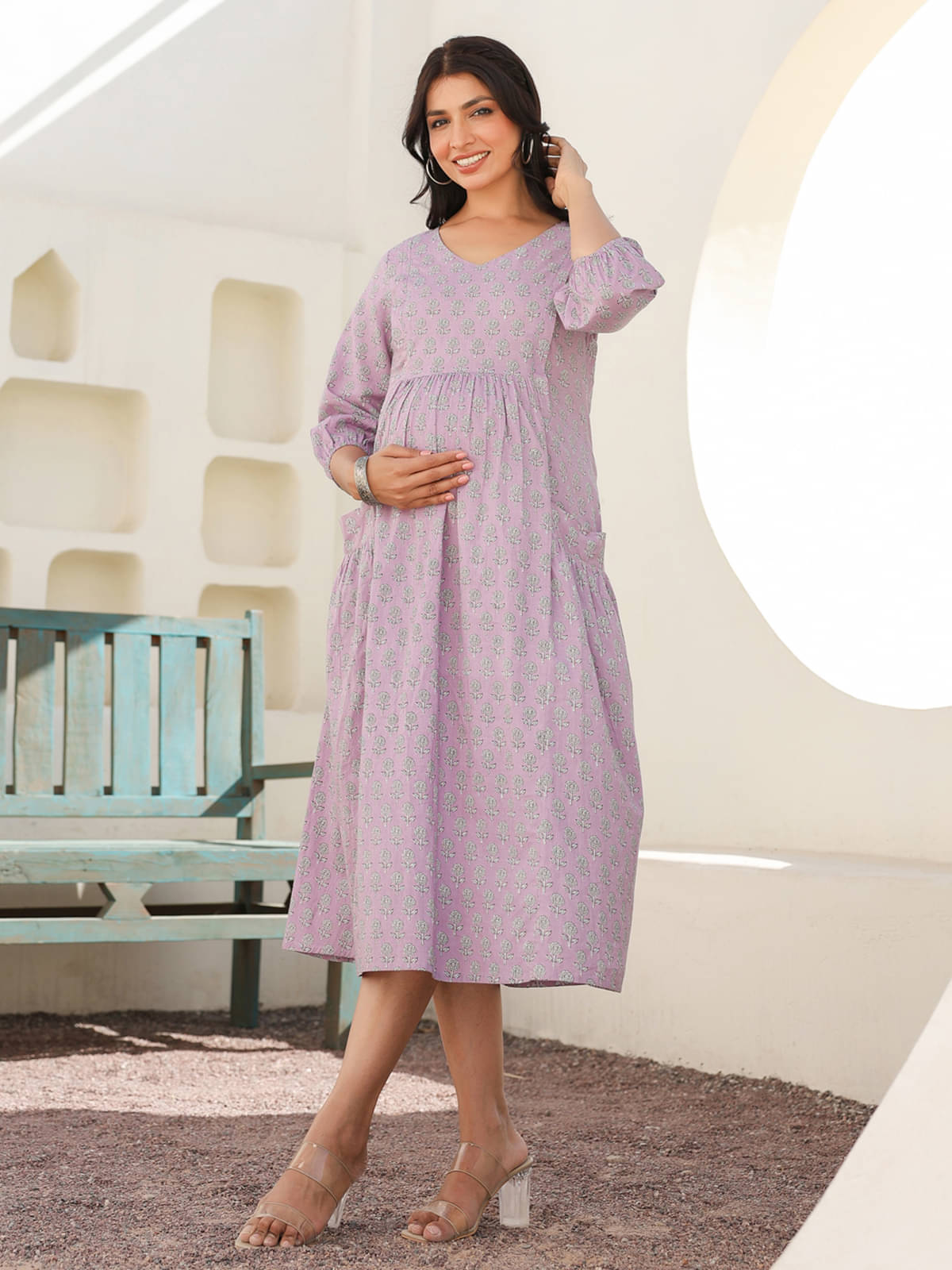     			Janasya Lavender Cotton Women's Maternity Dress ( Pack of 1 )