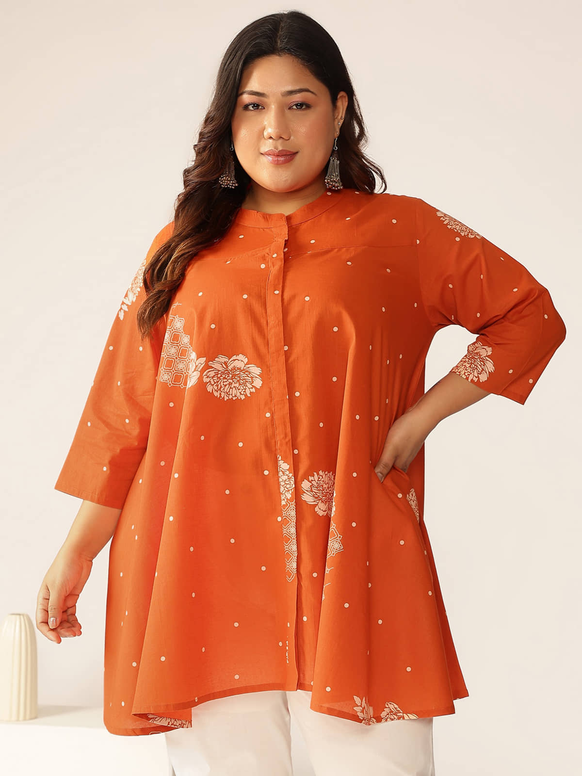 Janasya Women's Cotton Tunic ( Orange )