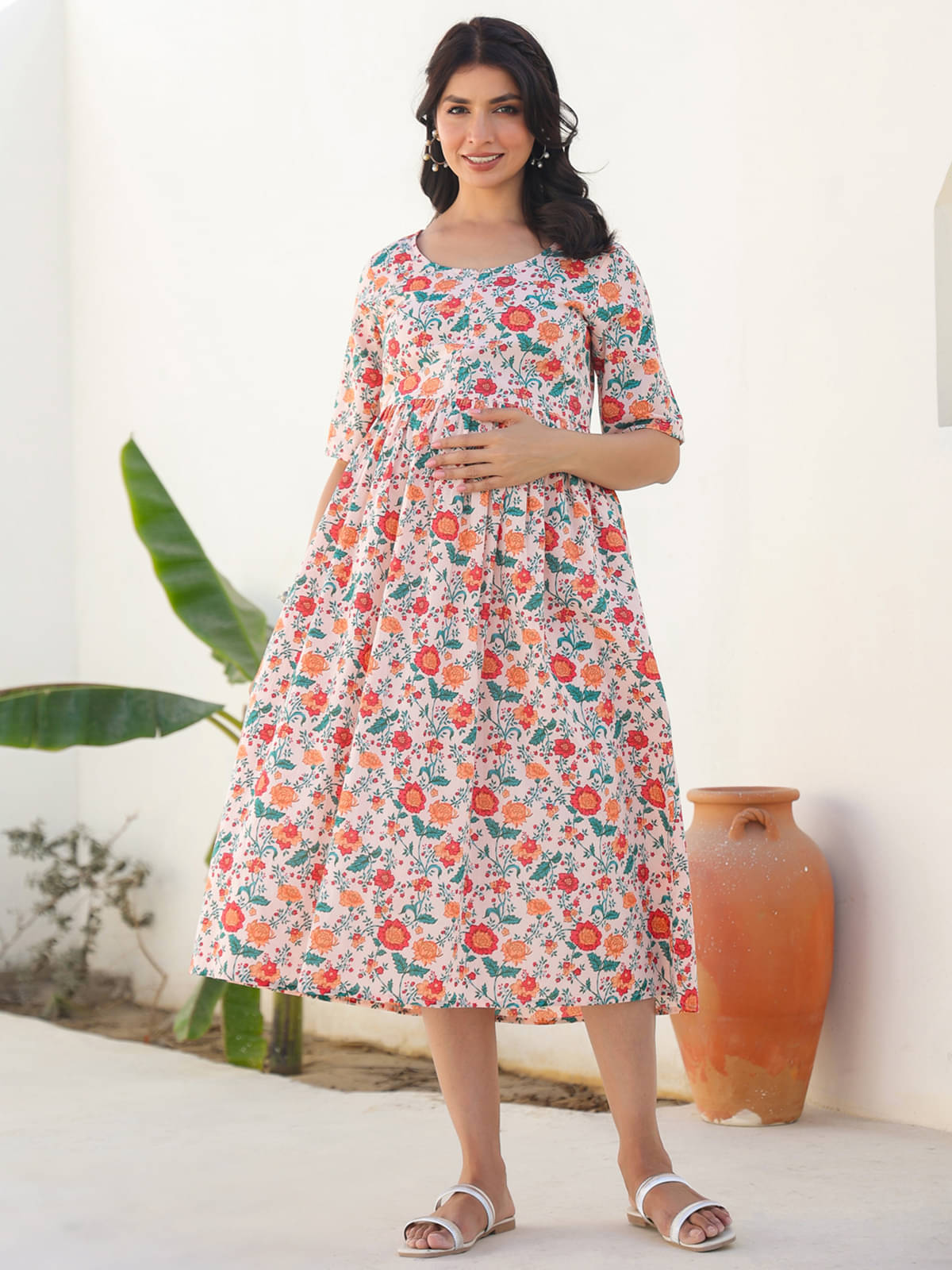     			Janasya Peach Cotton Women's Maternity Dress ( Pack of 1 )