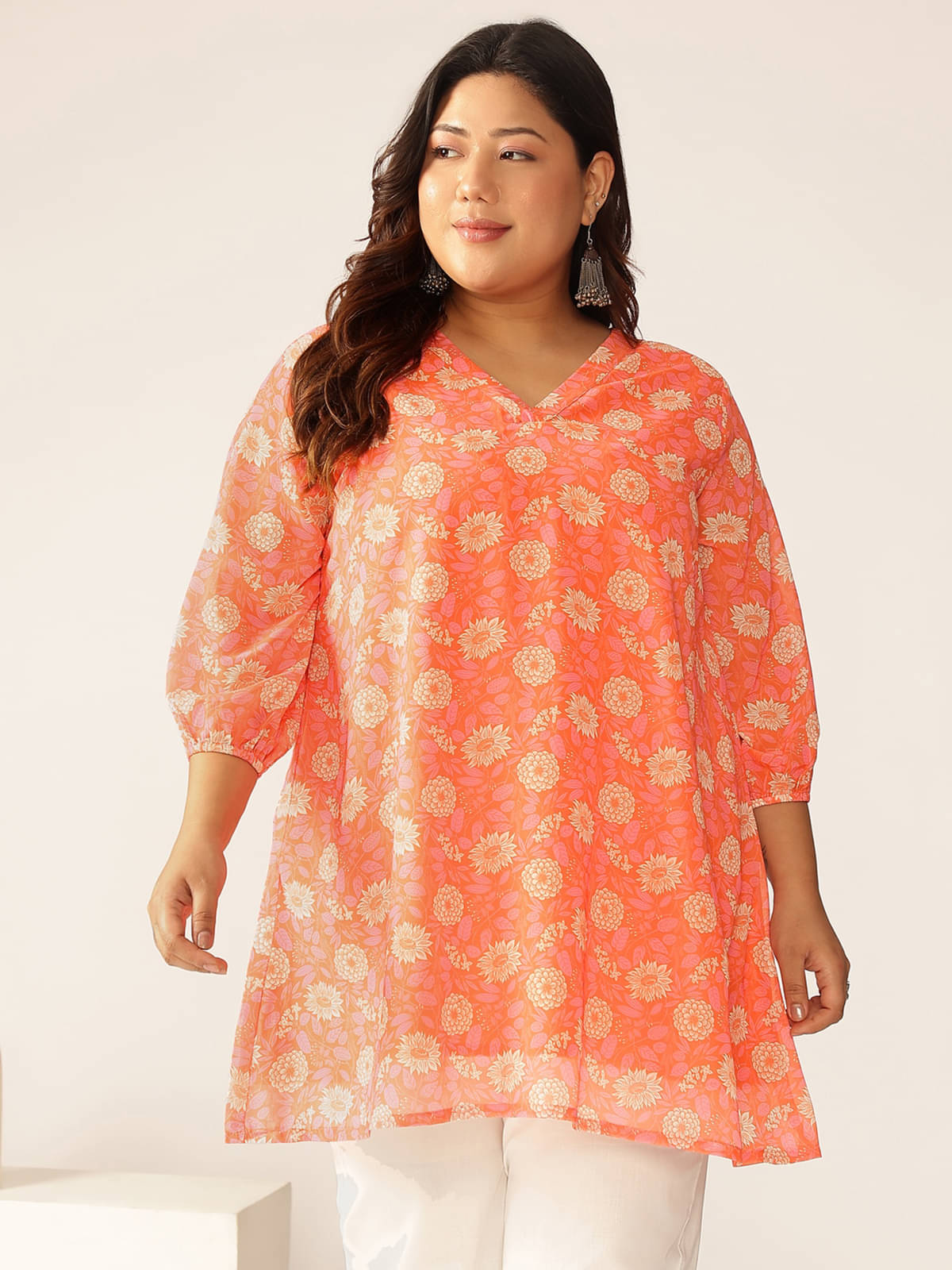 Janasya Women's Georgette Tunic ( Peach ) Janasya Women's Georgette Tunic ( Peach )