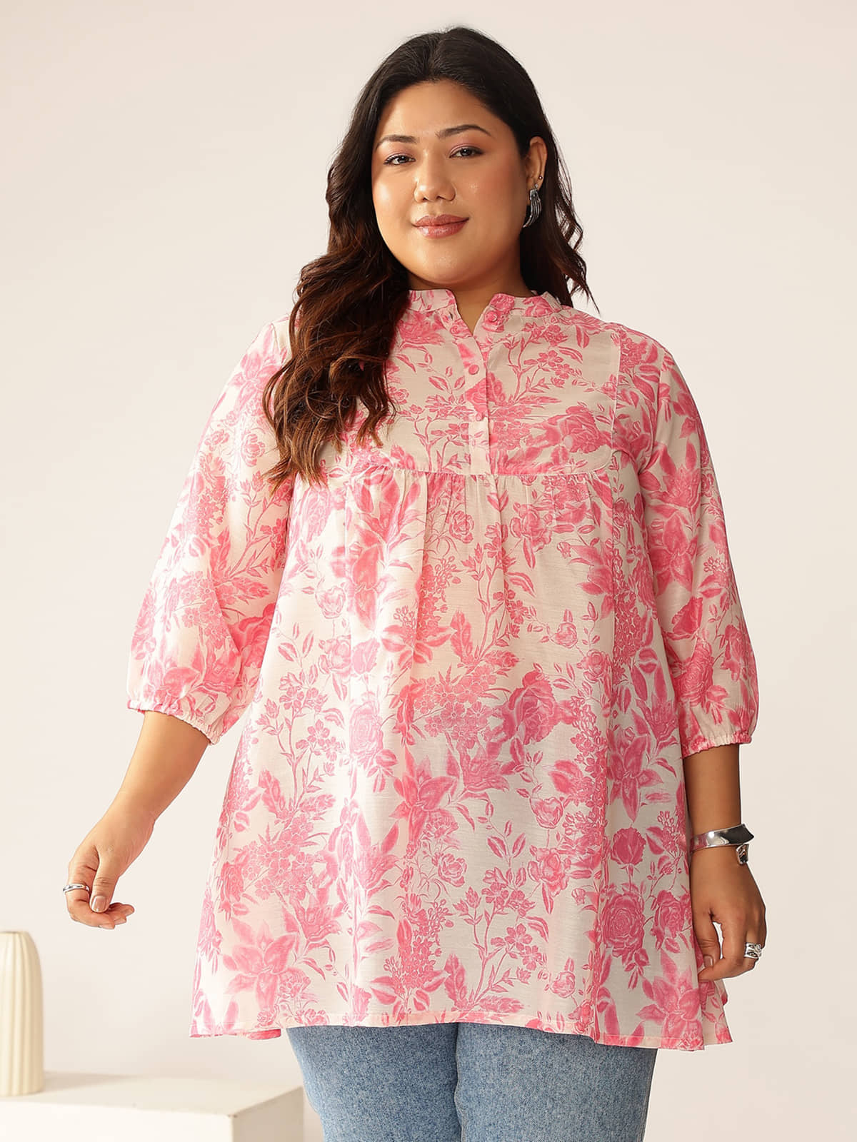 Janasya Women's Cotton Blend Tunic ( Pink )