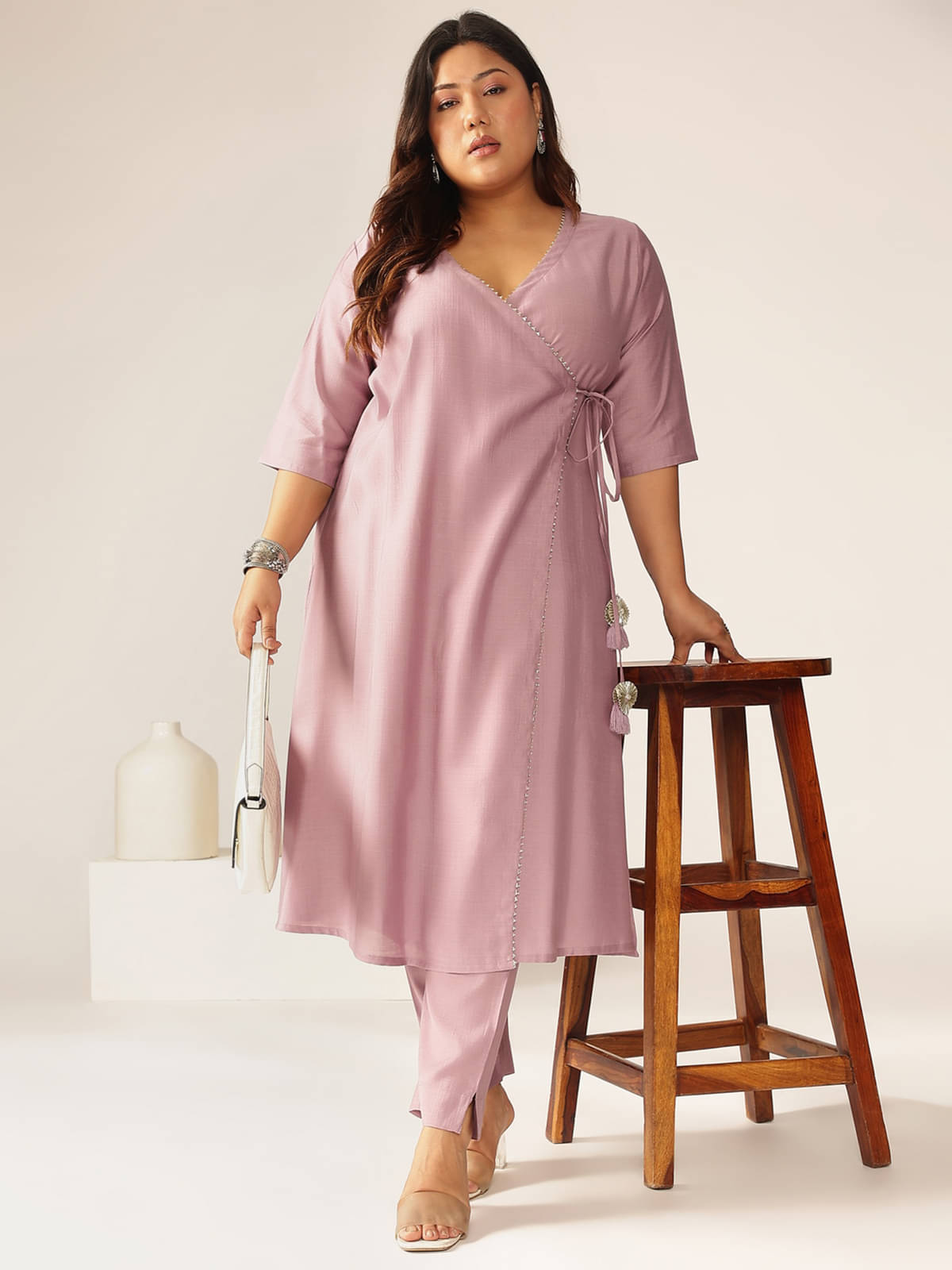 Janasya Silk Blend Solid Kurti With Pants Women's Stitched Salwar Suit - Lavender ( Pack of 1 )     			Janasya Silk Blend Solid Kurti With Pants Women's Stitched Salwar Suit - Lavender ( Pack of 1 )
