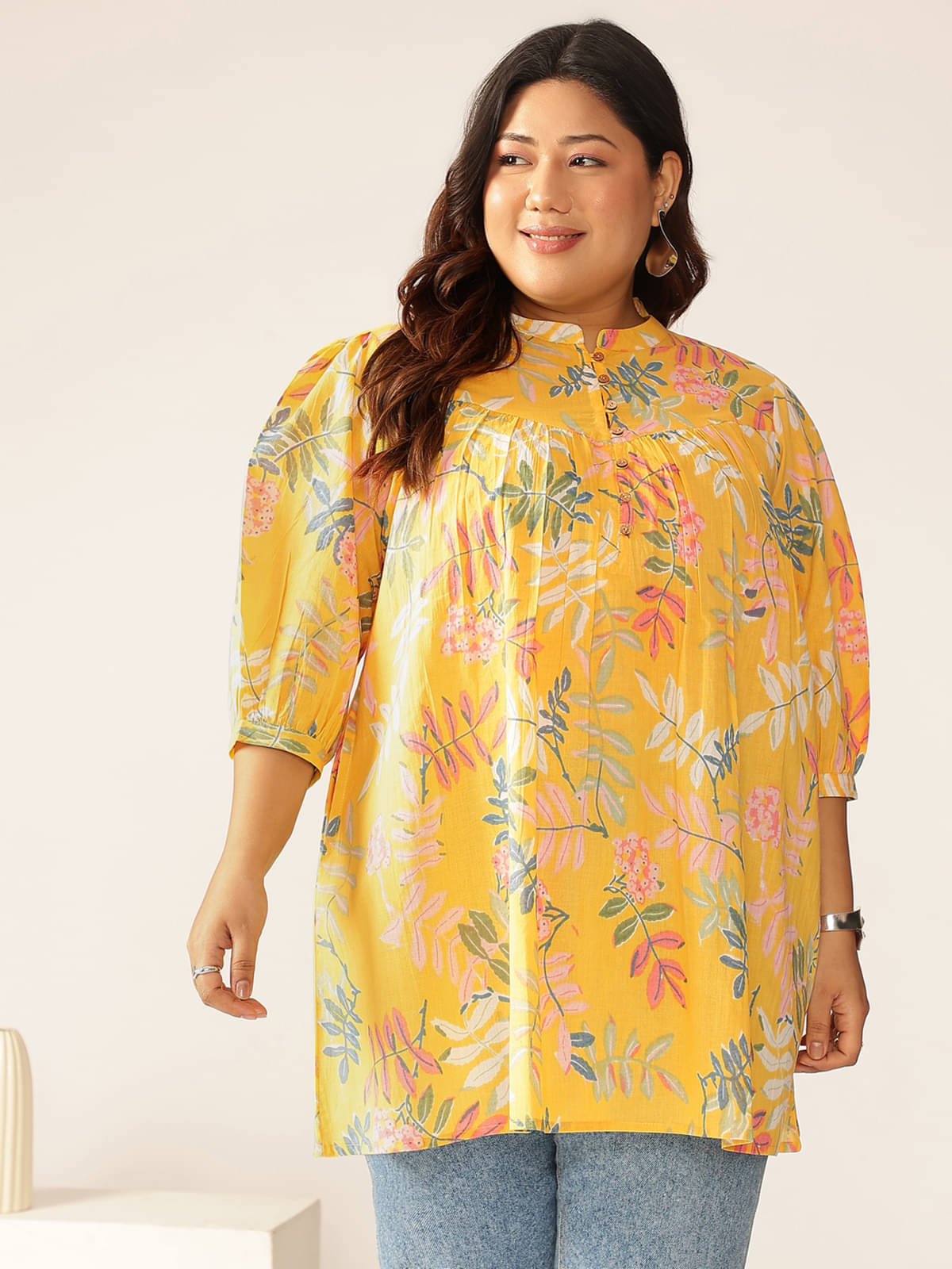     			Janasya Women's Cotton Tunic ( Yellow )