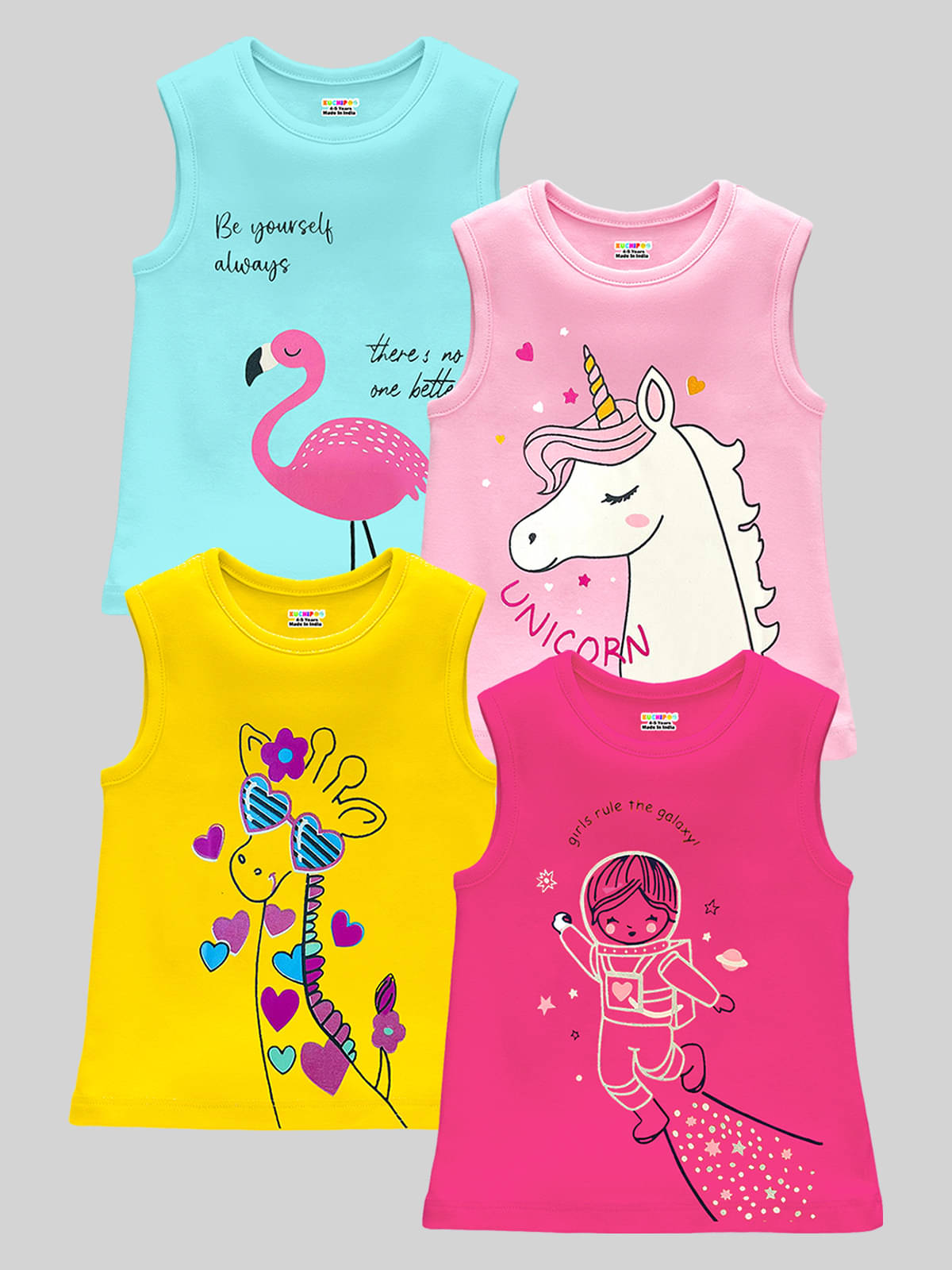     			Kuchipoo Pack of 4 Girls Cotton Blend T-Shirt ( Multicolor 3 )