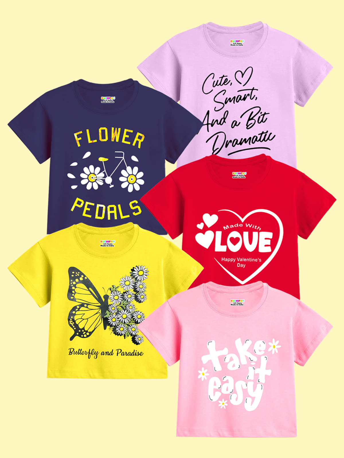     			Kuchipoo Pack of 5 Girls Cotton Blend T-Shirt ( Multicolor 3 )