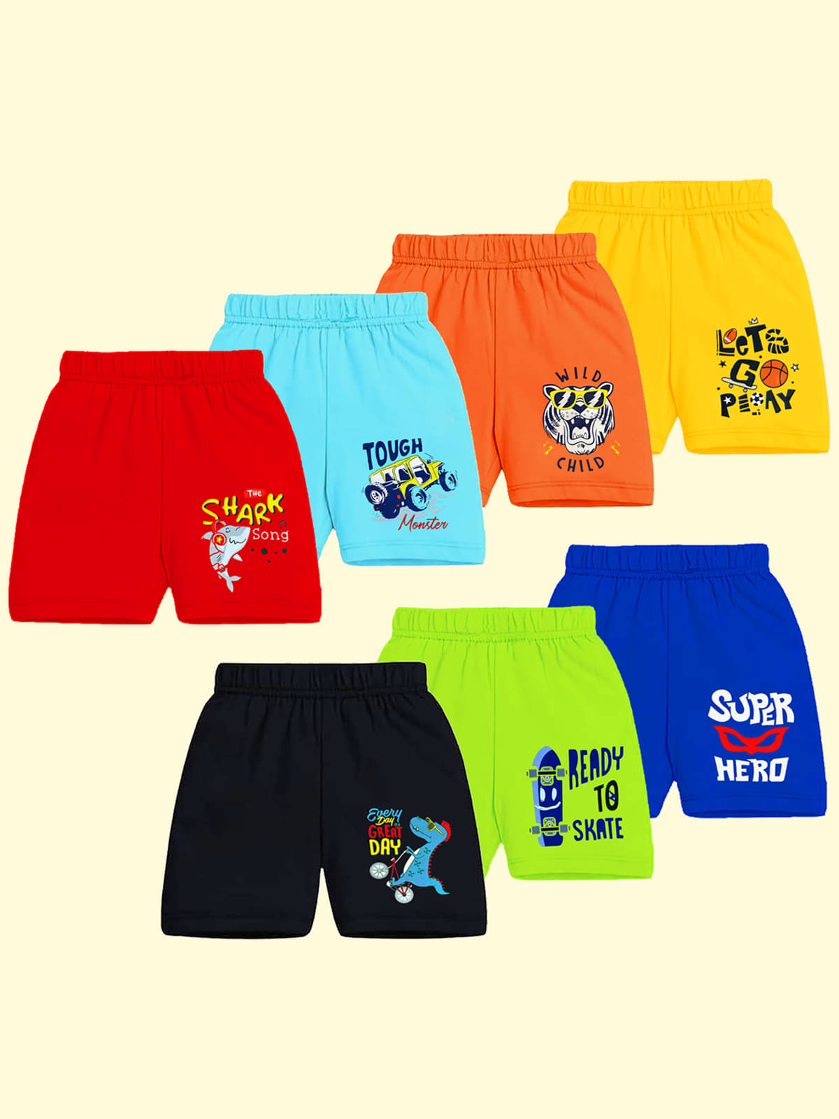     			Kuchipoo Pack of 7 Cotton Blend Shorts For Boys ( Multicolor 1 )