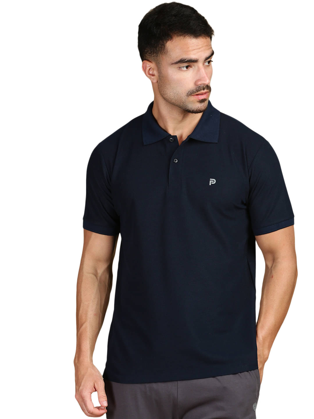     			LUX PARKER Pack of 1 Cotton Blend Regular Fit Solid Half Sleeves Men's Polo T Shirt ( Navy )
