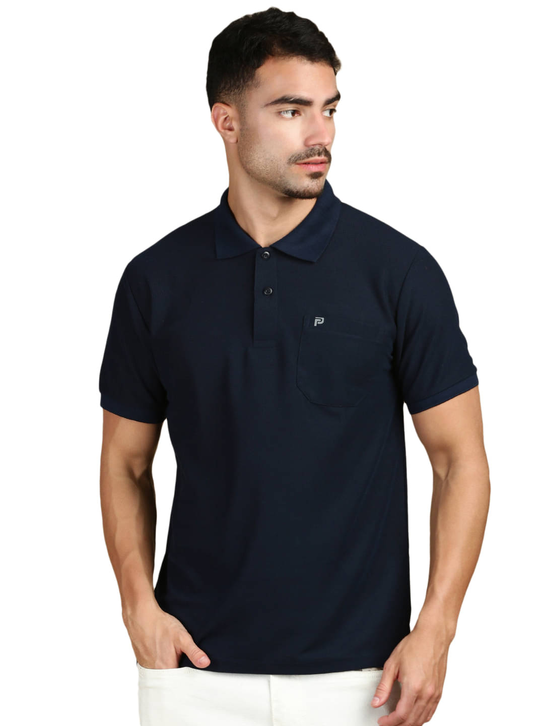     			LUX PARKER Pack of 1 Cotton Blend Regular Fit Solid Half Sleeves Men's Polo T Shirt ( Navy )