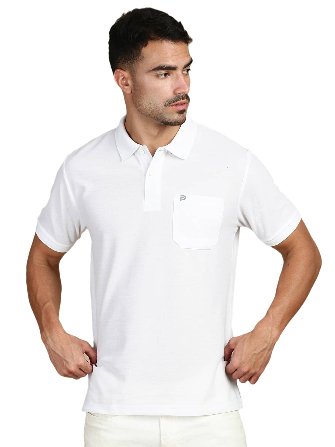     			LUX PARKER Pack of 1 Cotton Blend Regular Fit Solid Half Sleeves Men's Polo T Shirt ( White )