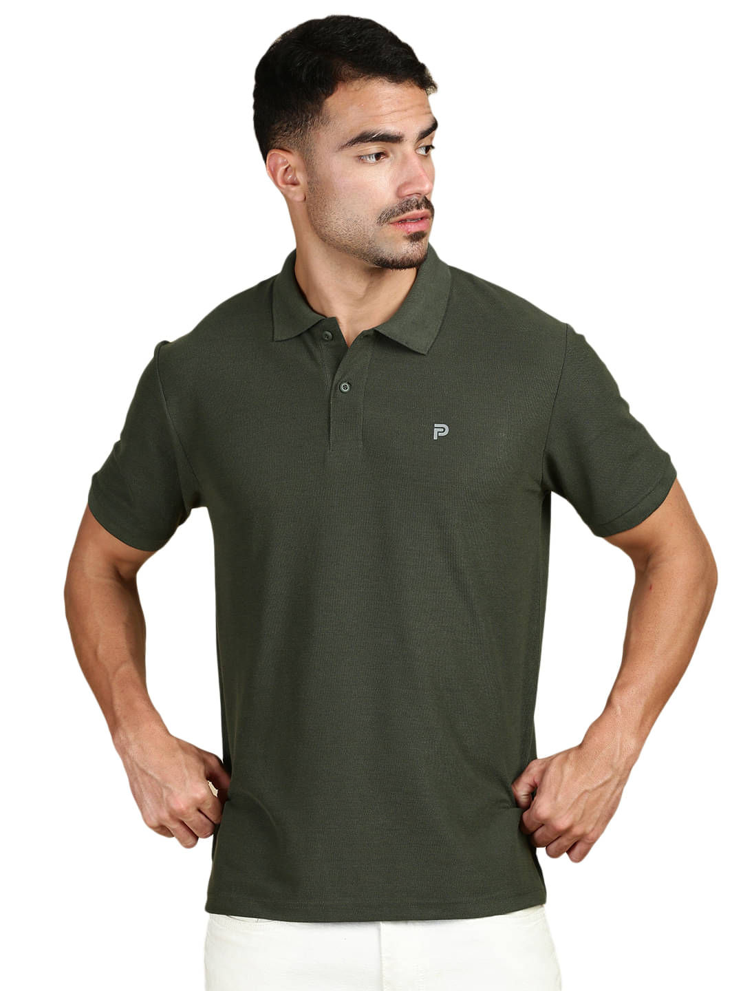 LUX PARKER Pack of 1 Cotton Blend Regular Fit Solid Half Sleeves Men's Polo T Shirt ( Olive ) LUX PARKER Pack of 1 Cotton Blend Regular Fit Solid Half Sleeves Men's Polo T Shirt ( Olive )