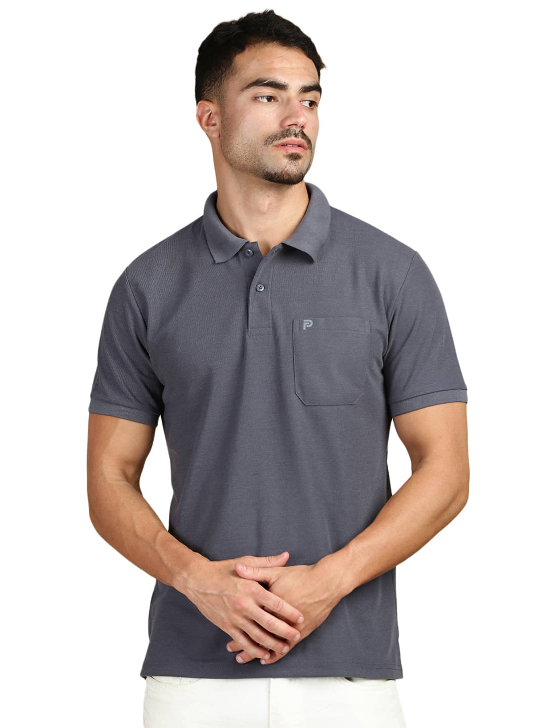     			LUX PARKER Pack of 1 Cotton Blend Regular Fit Solid Half Sleeves Men's Polo T Shirt ( Dark Grey )