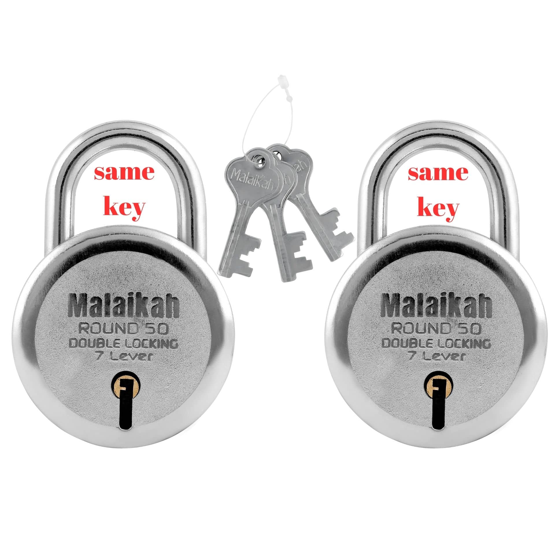 Malaikah Round 50mm Common Key Double Locking 7 Lever Comes With 3 Keys Pack Of 2