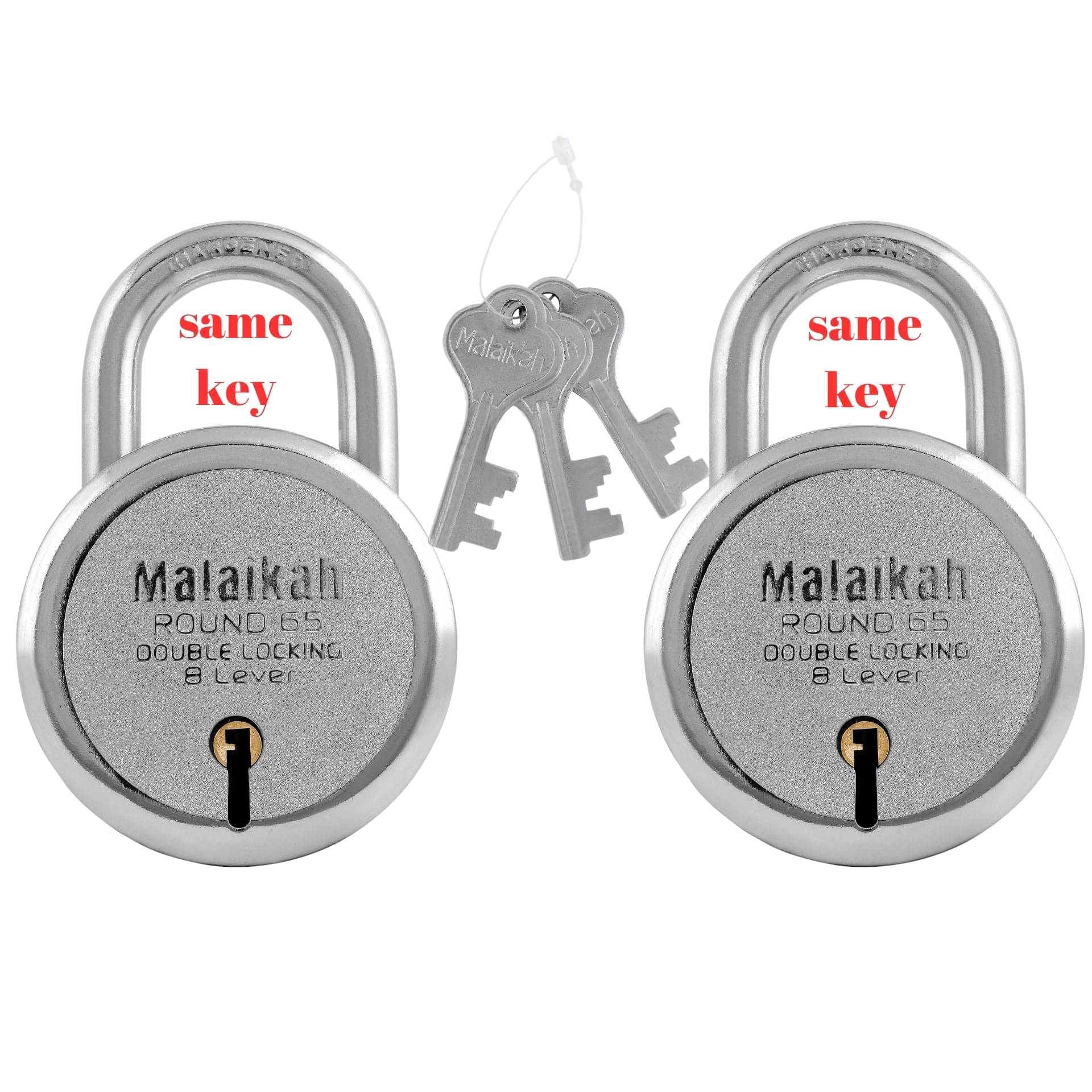 Malaikah Round 65mm Common Key Double Locking 8 Lever Comes With 3 Keys Pack Of 2 Malaikah Round 65mm Common Key Double Locking 8 Lever Comes With 3 Keys Pack Of 2