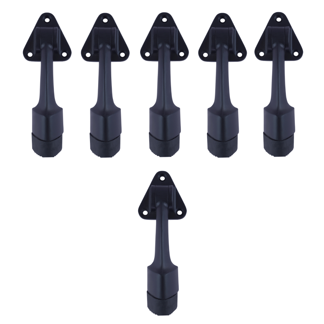 Malaikah Triangle Black Heavy Duty Gate Stopper for The Door with Rubber Grip 5-Inch Long Door Stopper for Wooden Door Pack Of 6 Door Mounted