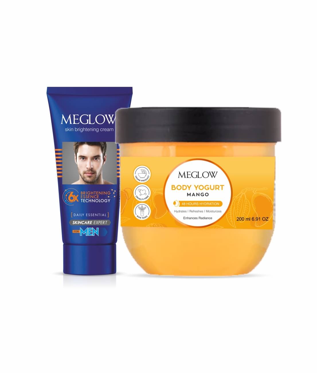    			Meglow Skin Brightening Cream 15g for Men + Mango Body Yogurt 200ml - Soft, Radiant Skin Combo Pack