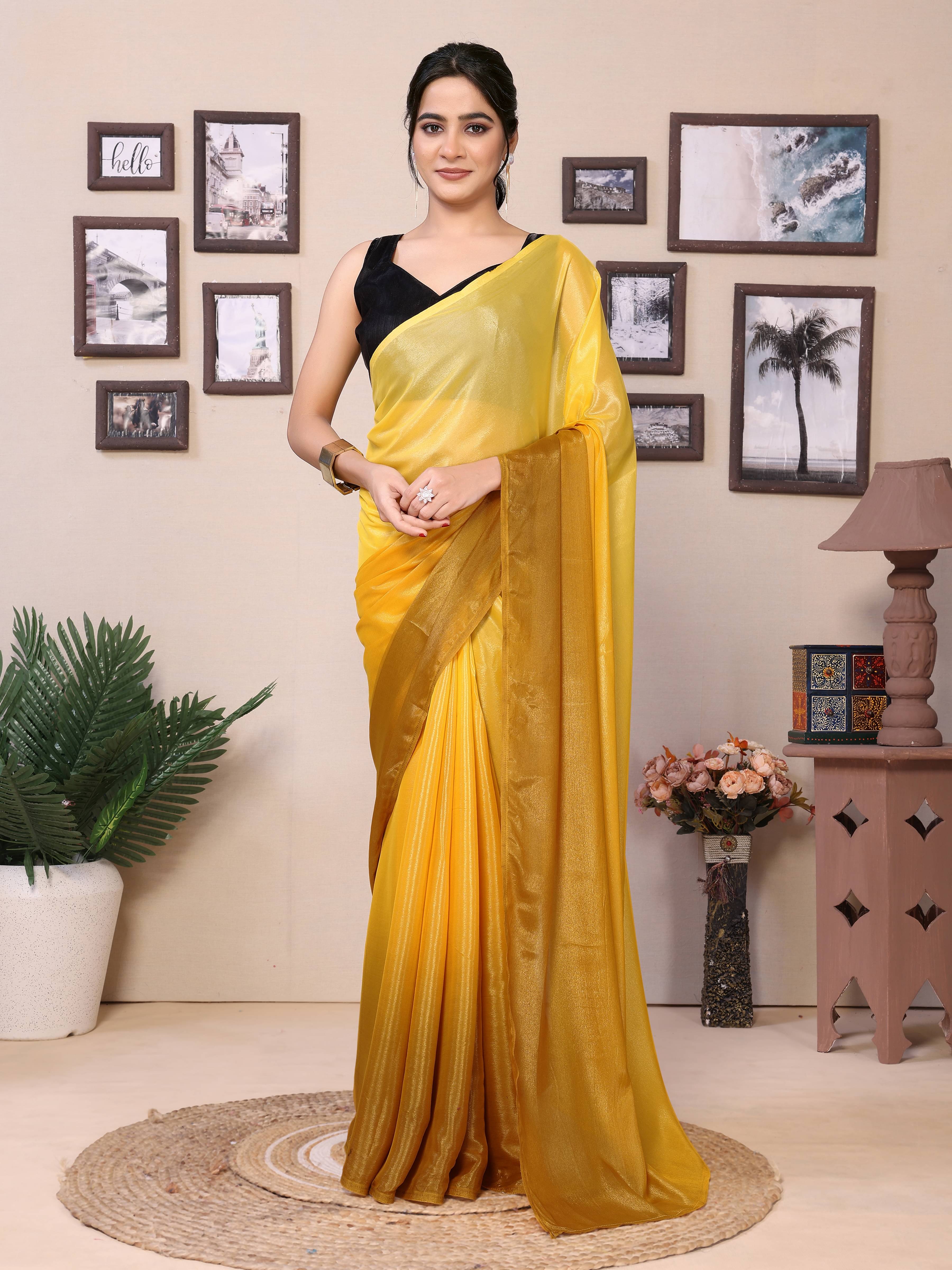     			Rangtulika Ethnics Chiffon Dyed Saree With Unstitched Blouse Piece ( Yellow )