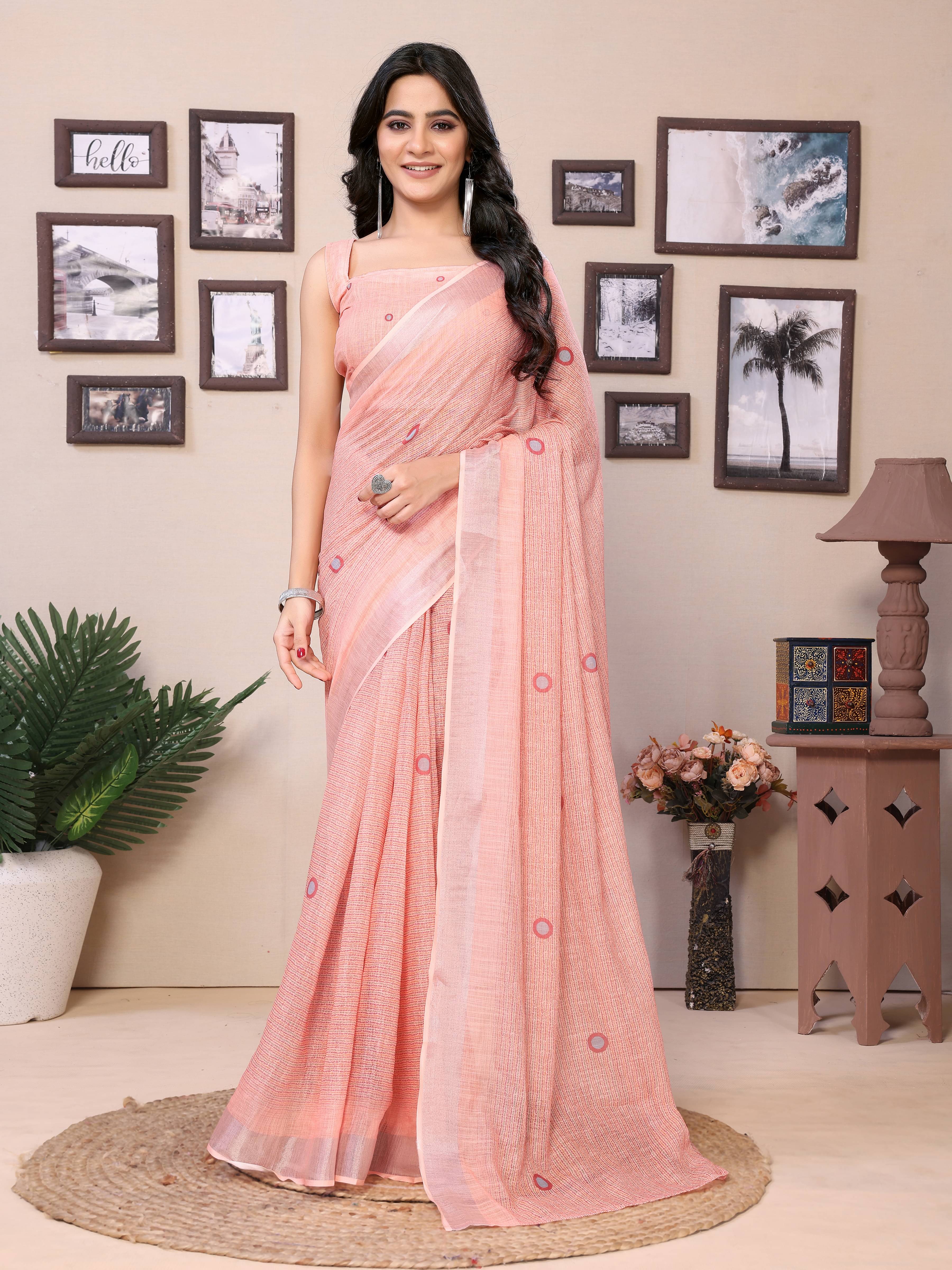     			Rangtulika Ethnics Cotton Printed Saree With Unstitched Blouse Piece ( Peach )