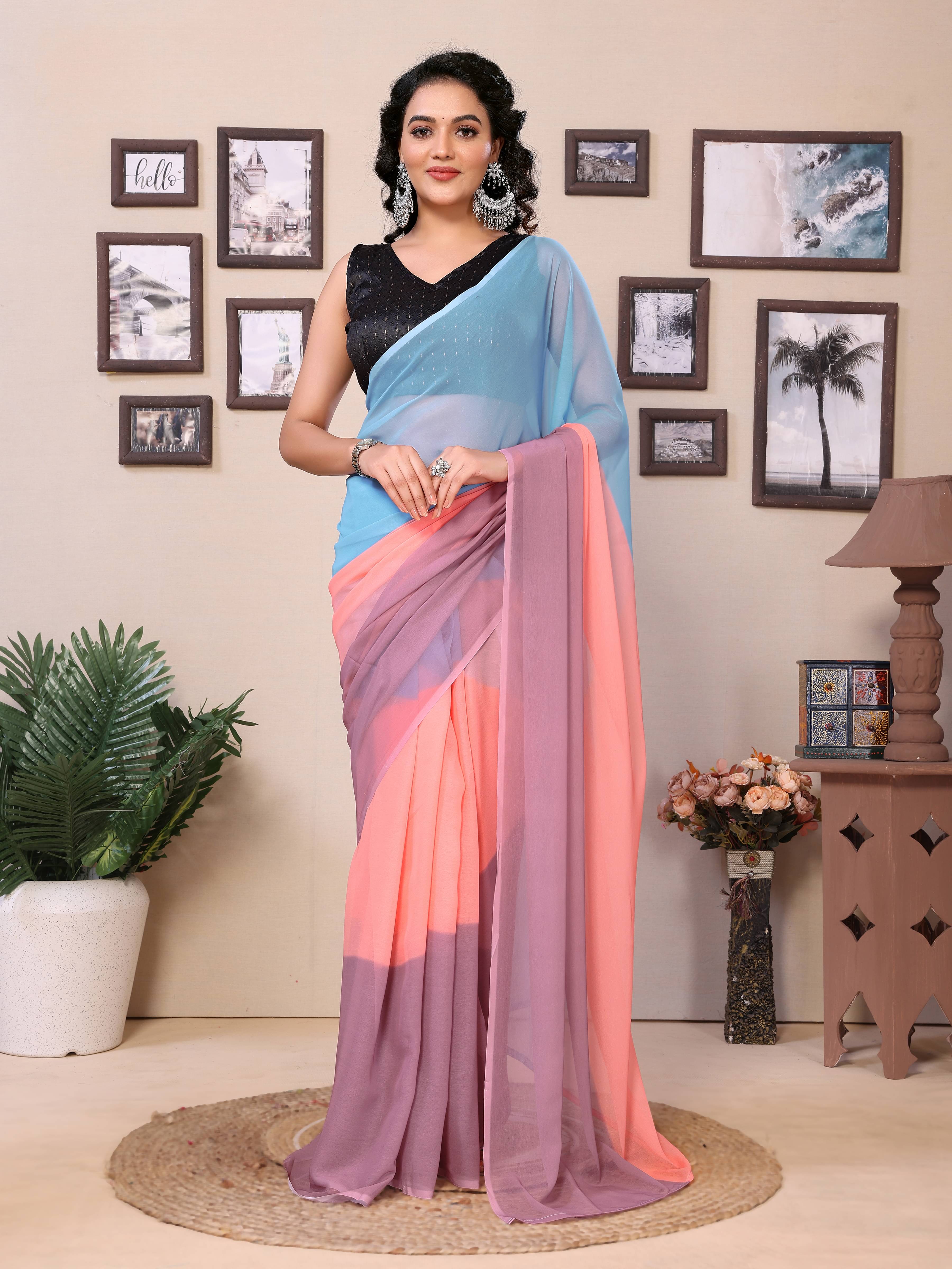 Rangtulika Ethnics Georgette Dyed Saree With Unstitched Blouse Piece ( Peach ) Rangtulika Ethnics Georgette Dyed Saree With Unstitched Blouse Piece ( Peach )
