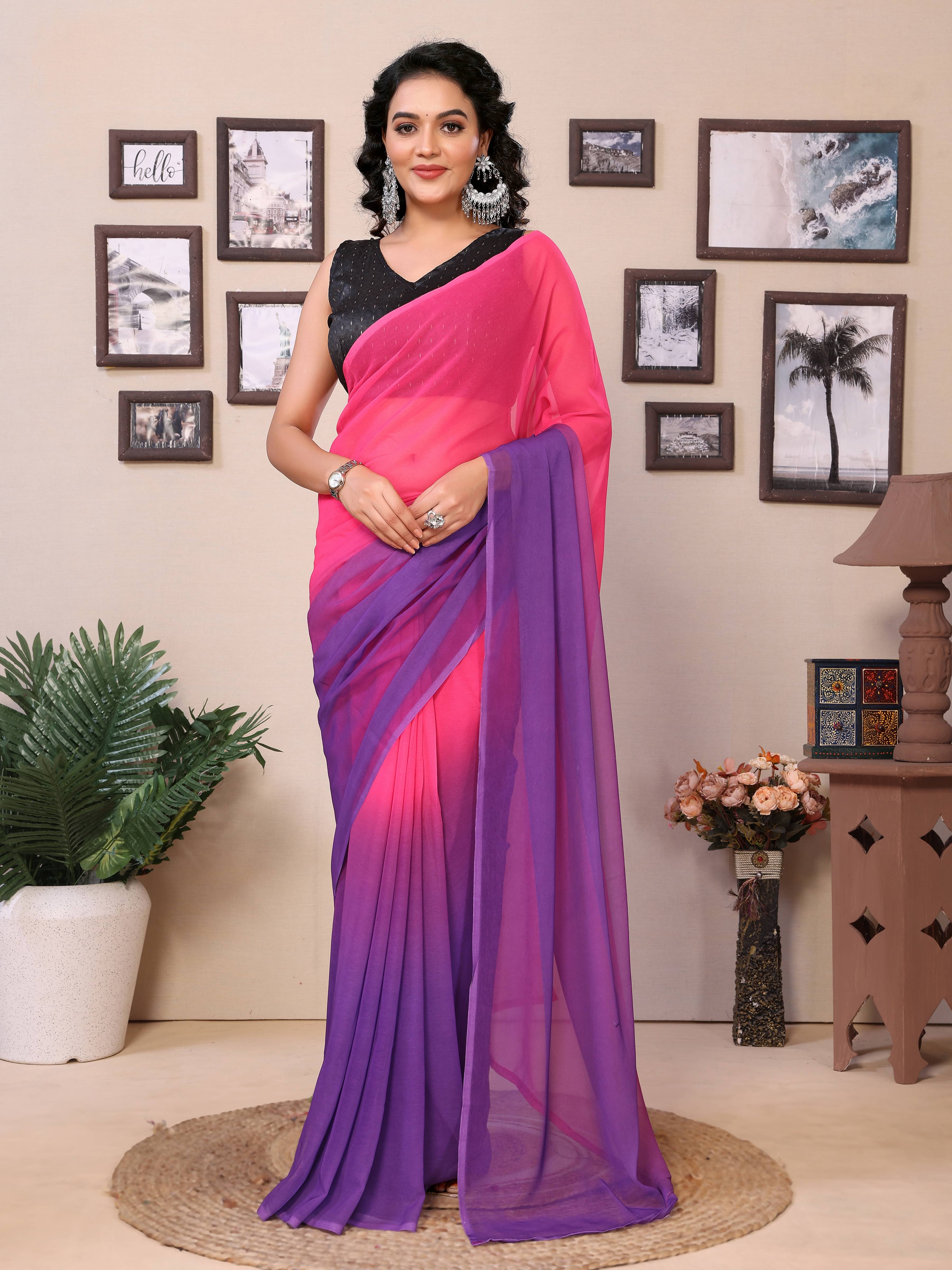 Rangtulika Ethnics Georgette Dyed Saree With Unstitched Blouse Piece ( Pink ) Rangtulika Ethnics Georgette Dyed Saree With Unstitched Blouse Piece ( Pink )
