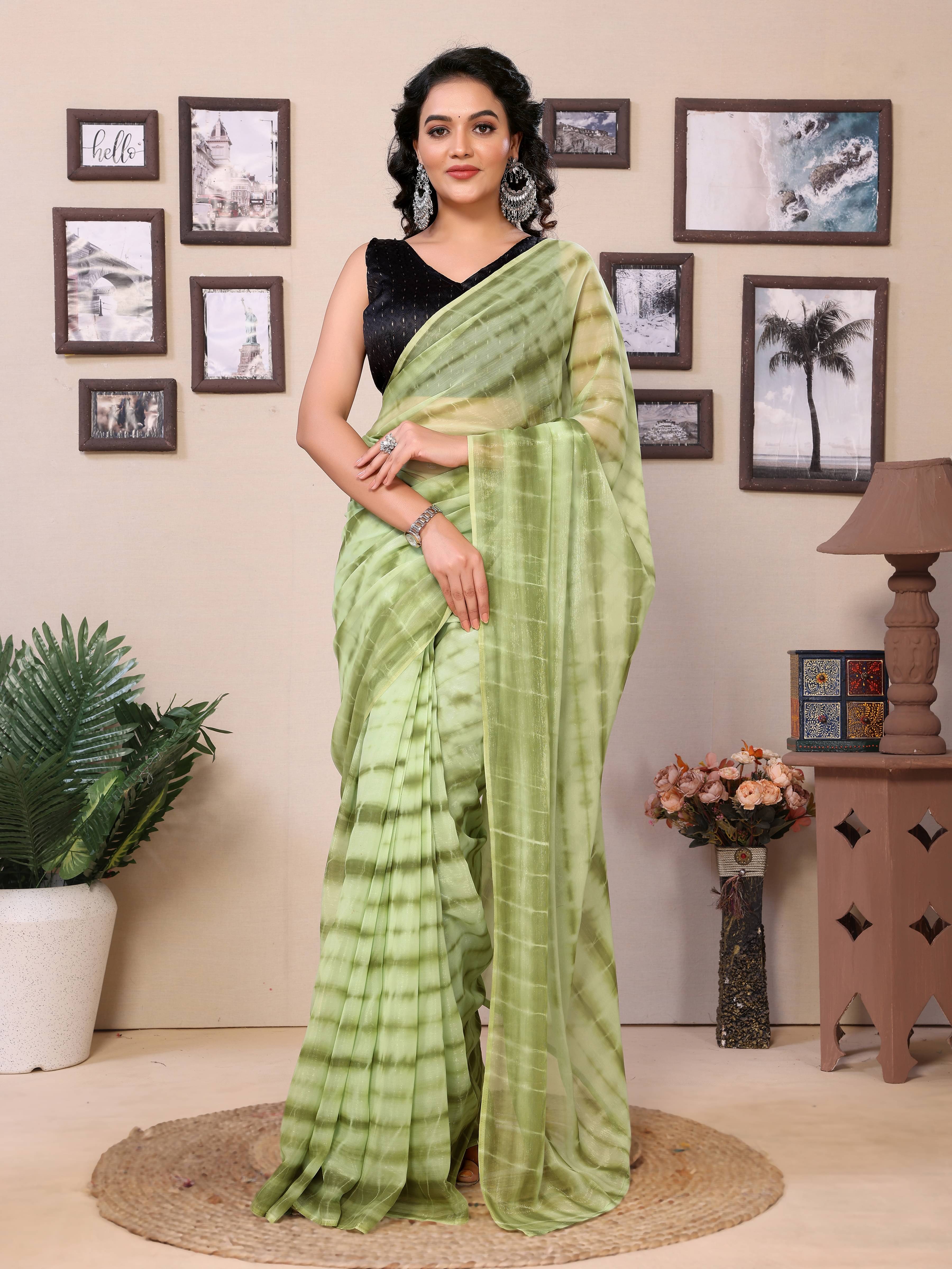 Rangtulika Ethnics Georgette Dyed Saree With Unstitched Blouse Piece ( Green )     			Rangtulika Ethnics Georgette Dyed Saree With Unstitched Blouse Piece ( Green )