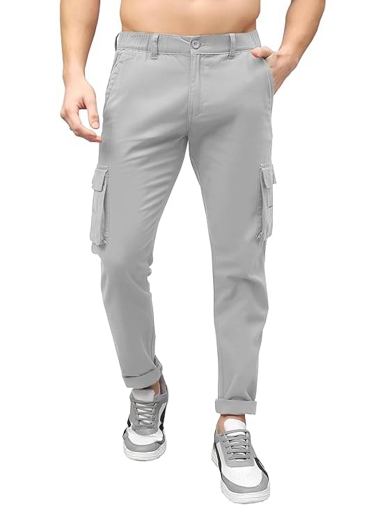     			Reoutlook Slim Flat Men's Cargos - Light Grey ( Pack of 1 )