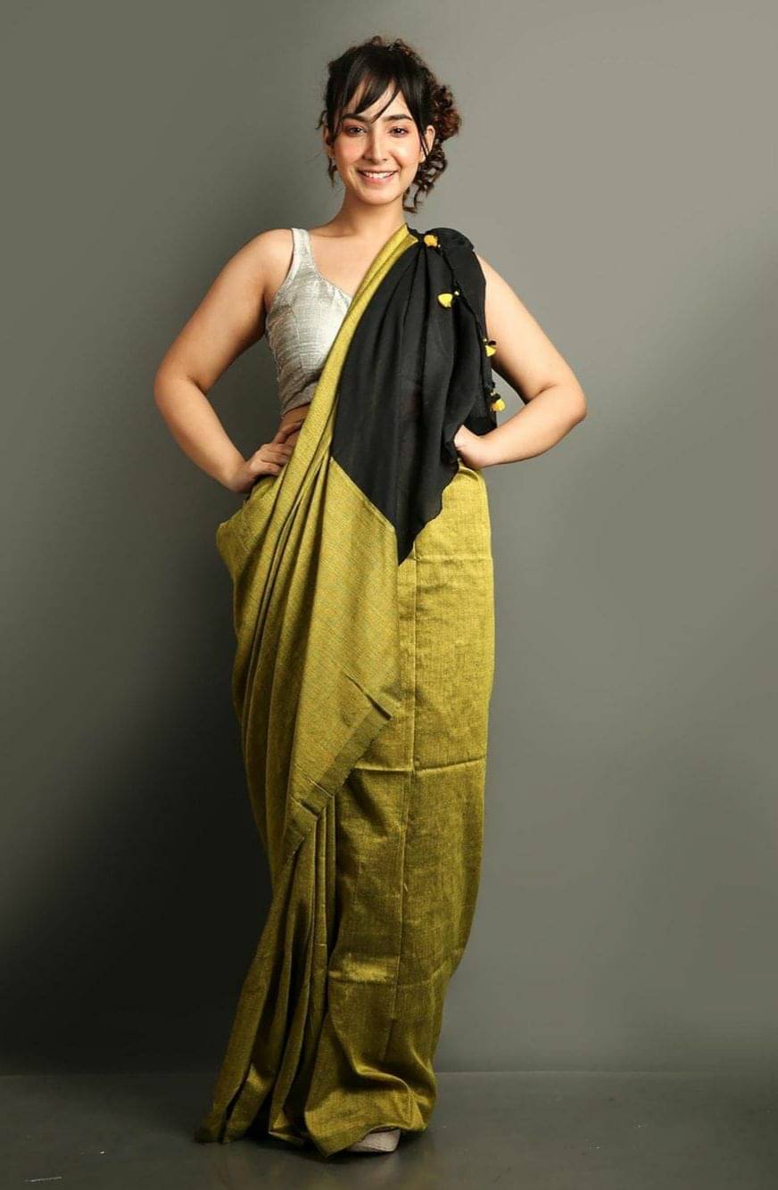 SARADA HANDLOOM Cotton Colorblock Saree With Unstitched Blouse Piece ( Yellow1 )     			SARADA HANDLOOM Cotton Colorblock Saree With Unstitched Blouse Piece ( Yellow1 )