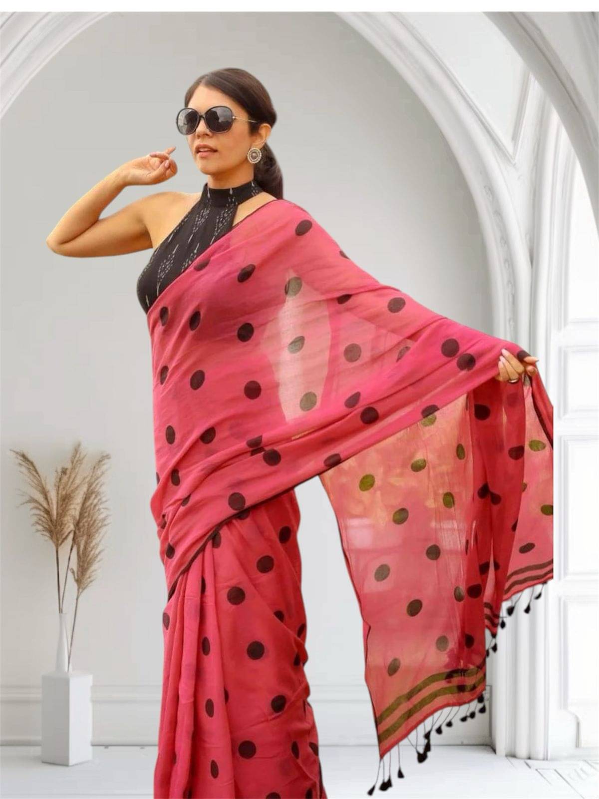     			SARADA HANDLOOM Cotton Printed Saree With Unstitched Blouse Piece ( Rani )