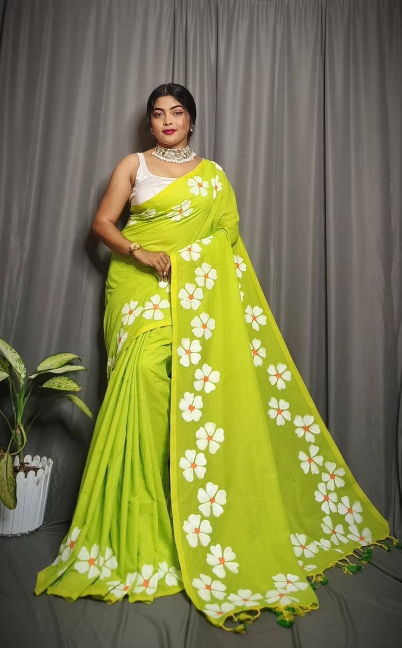 SARADA HANDLOOM Cotton Printed Saree With Unstitched Blouse Piece ( Mint Green ) SARADA HANDLOOM Cotton Printed Saree With Unstitched Blouse Piece ( Mint Green )