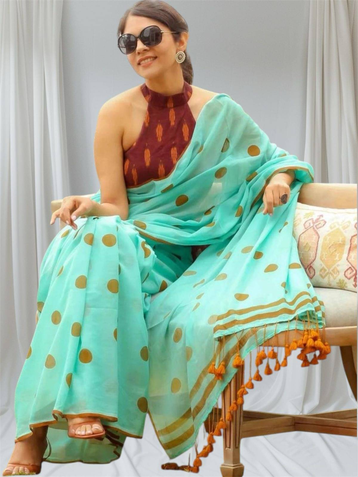 SARADA HANDLOOM Cotton Printed Saree With Unstitched Blouse Piece ( Turquoise ) SARADA HANDLOOM Cotton Printed Saree With Unstitched Blouse Piece ( Turquoise )