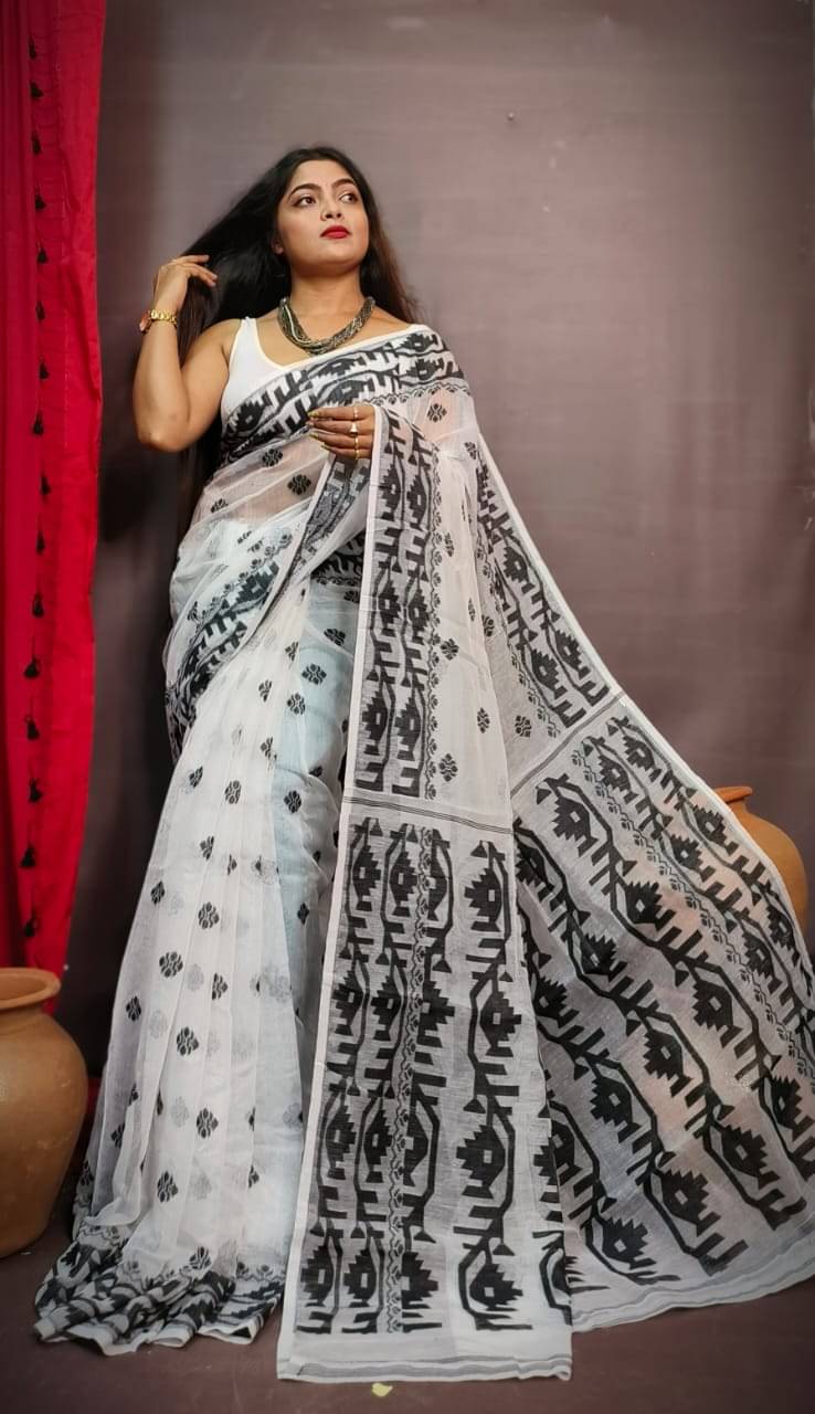 SARADA HANDLOOM Cotton Printed Saree With Unstitched Blouse Piece ( White ) SARADA HANDLOOM Cotton Printed Saree With Unstitched Blouse Piece ( White )