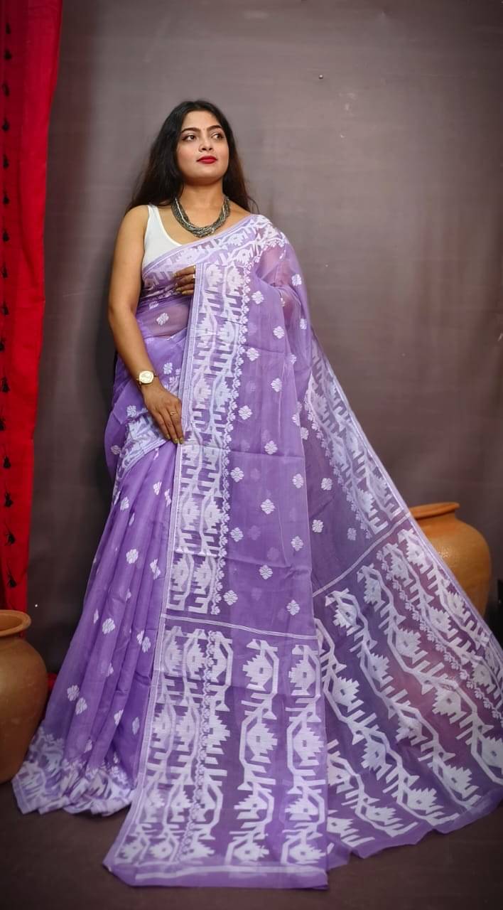     			SARADA HANDLOOM Cotton Self Design Saree With Unstitched Blouse Piece ( Purple )