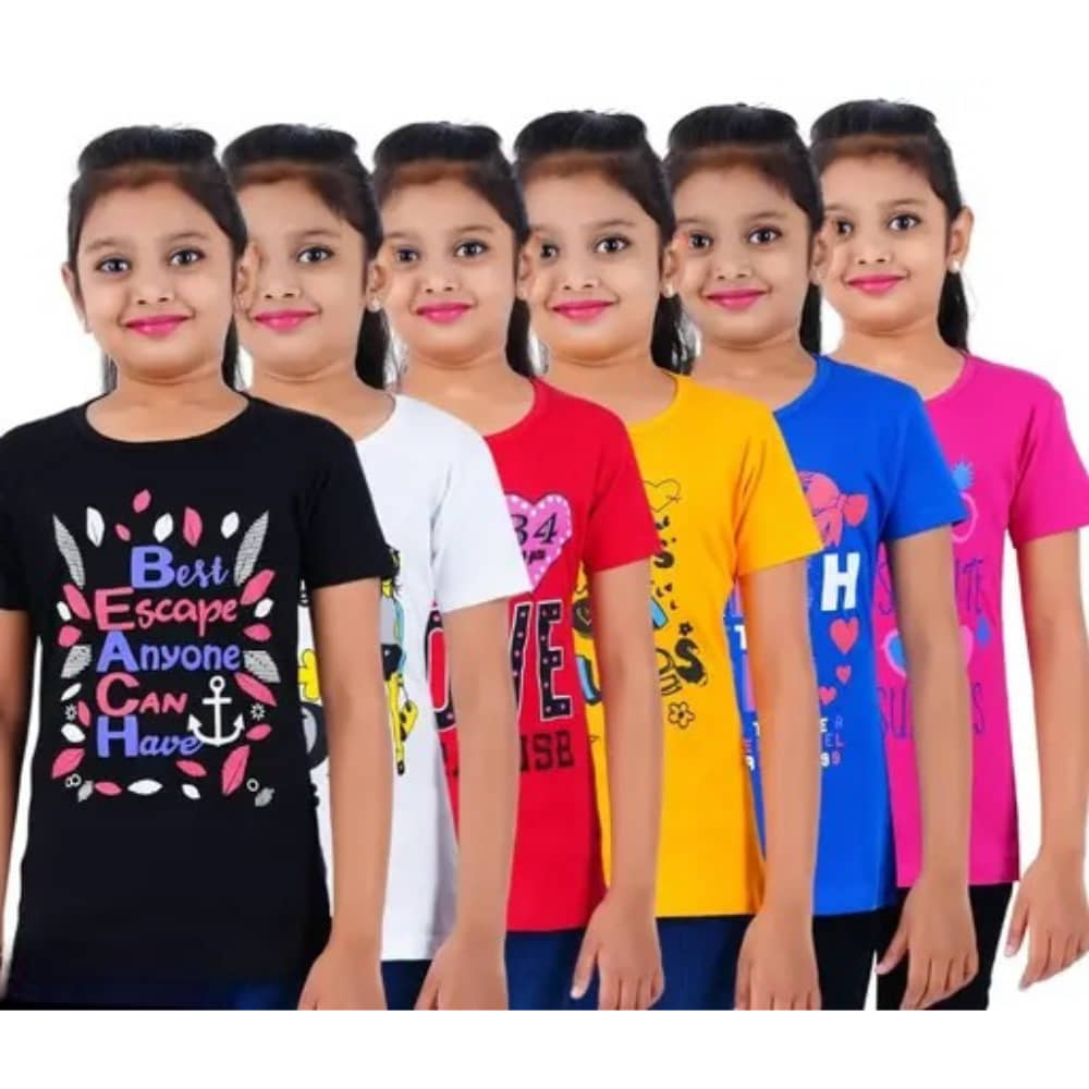 Santee Pack of 6 Girls Cotton T-Shirt ( Multicolor )