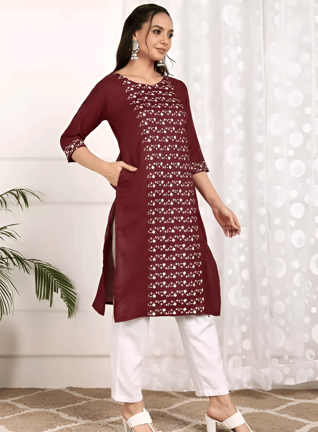 TEXPA Pack of 1 Cotton Printed Straight Women's Kurti - ( Maroon )     			TEXPA Pack of 1 Cotton Printed Straight Women's Kurti - ( Maroon )