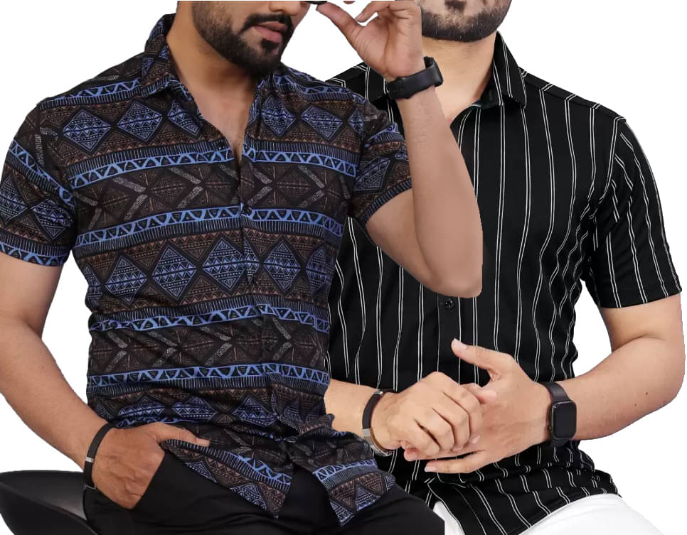     			TIGERSNAKE Polyester Regular Fit Striped Half Sleeves Men's Casual Shirt - Multicolor ( Pack of 2 )