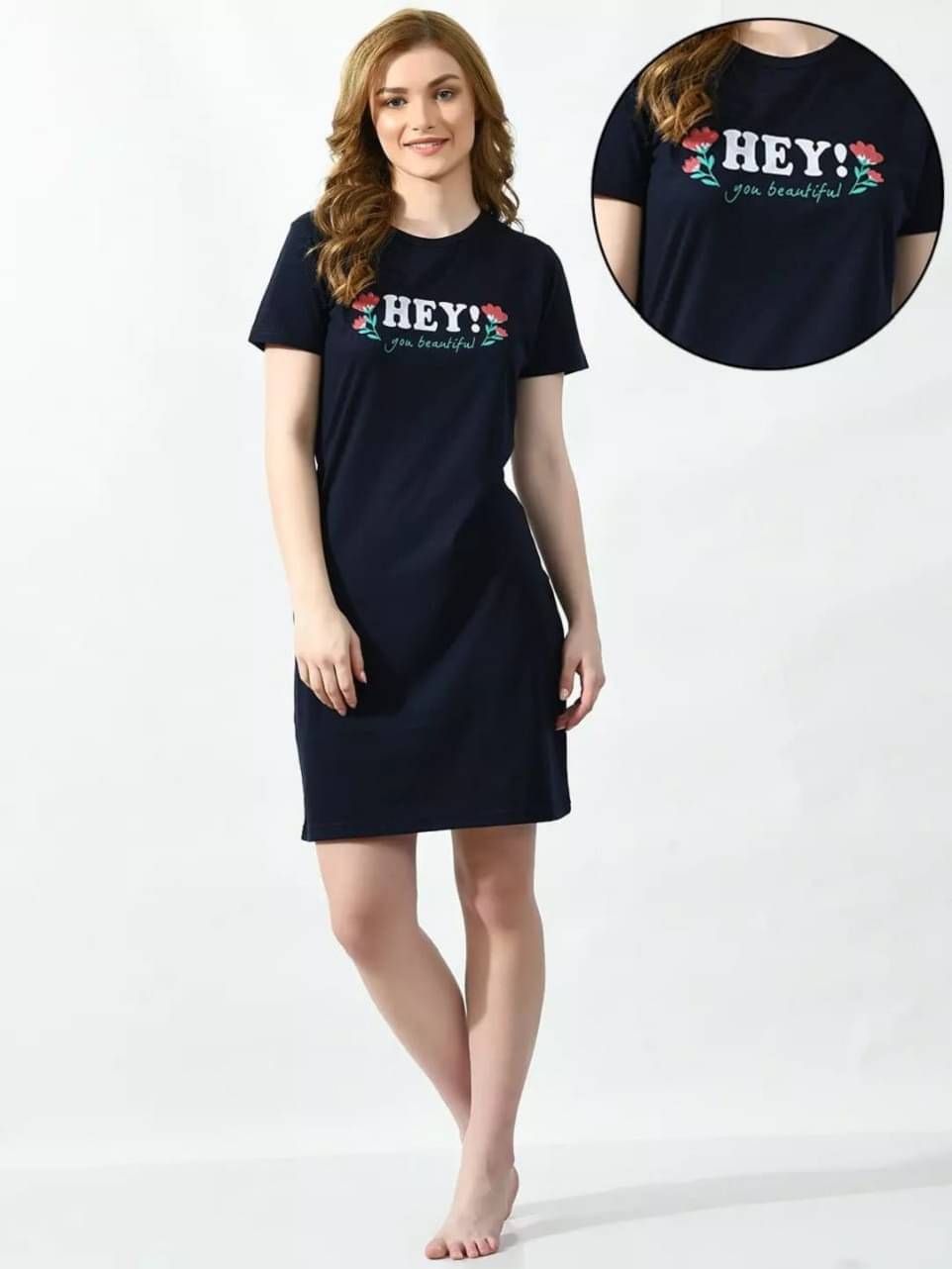 TWOCRAZIIE Women Cotton Printed T-shirt Dress ( Navy Blue )     			TWOCRAZIIE Women Cotton Printed T-shirt Dress ( Navy Blue )