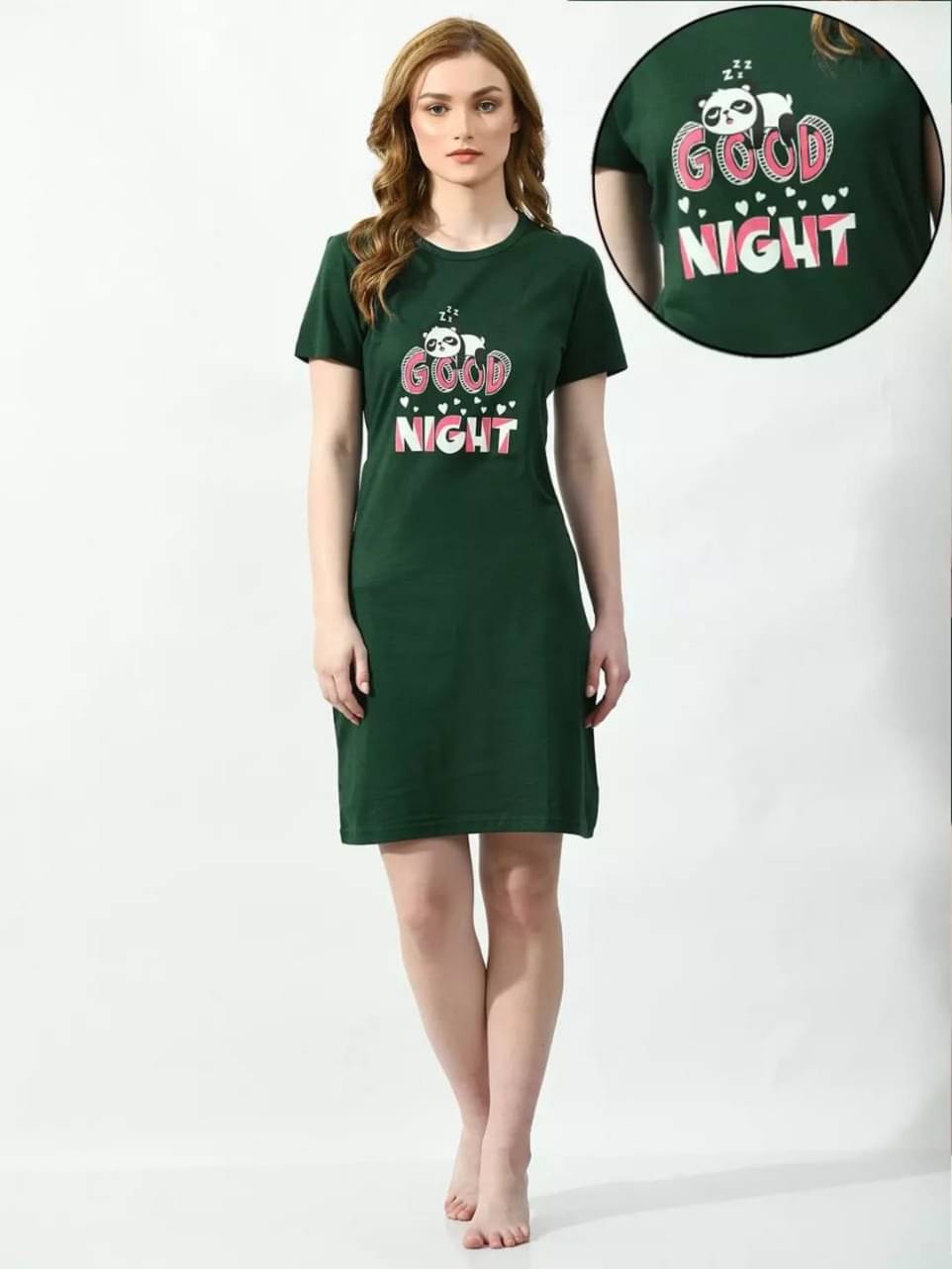 TWOCRAZIIE Women Cotton Printed T-shirt Dress ( Green ) TWOCRAZIIE Women Cotton Printed T-shirt Dress ( Green )