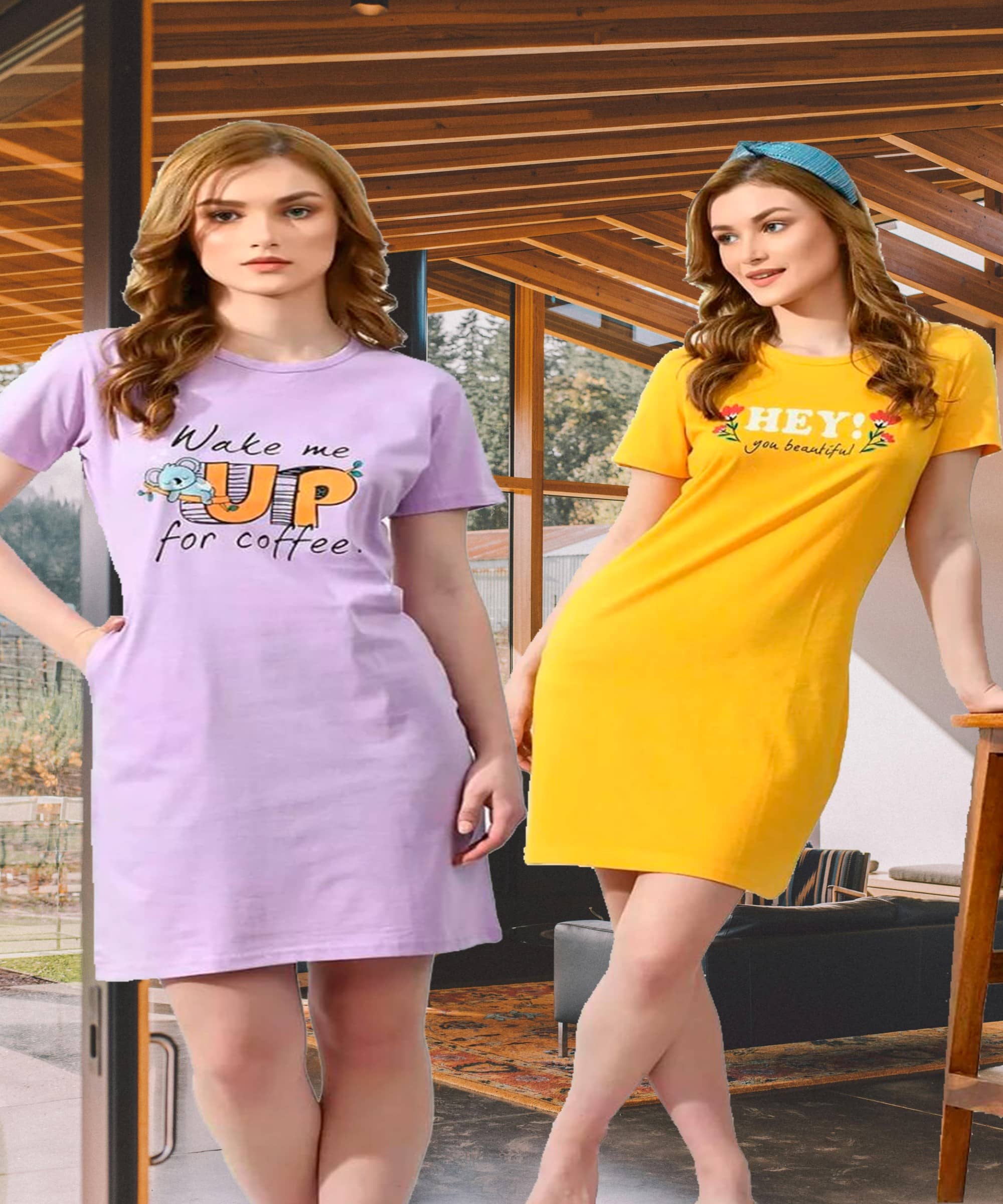 TWOCRAZIIE Women Cotton Printed T-shirt Dress ( Multicolor )