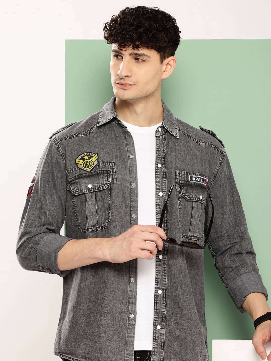     			VOXATI Denim Regular Fit Solids Full Sleeves Men's Casual Shirt - Grey ( Pack of 1 )