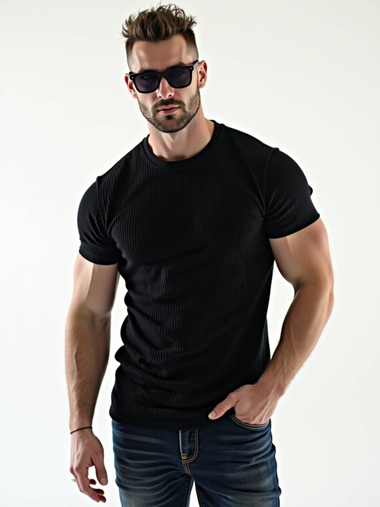     			fashion and youth Cotton Blend Regular Fit Solid Half Sleeves Men's Round T-Shirt - Black ( Pack of 1 )
