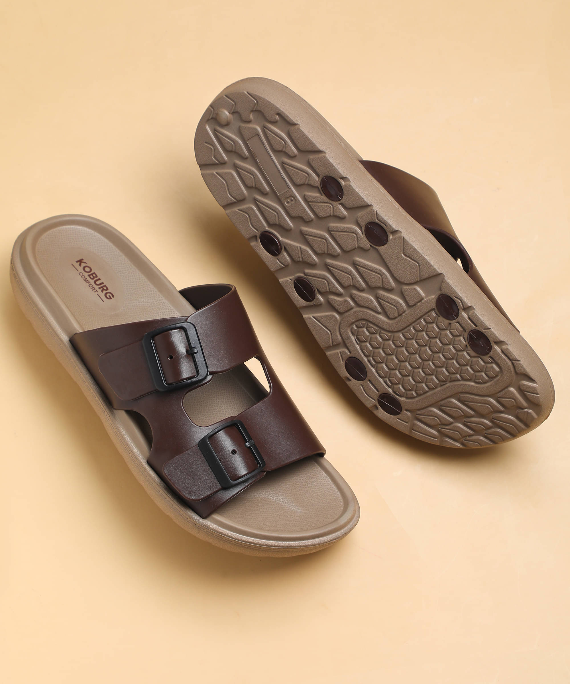     			koburg Brown Men's Slide Flip Flop