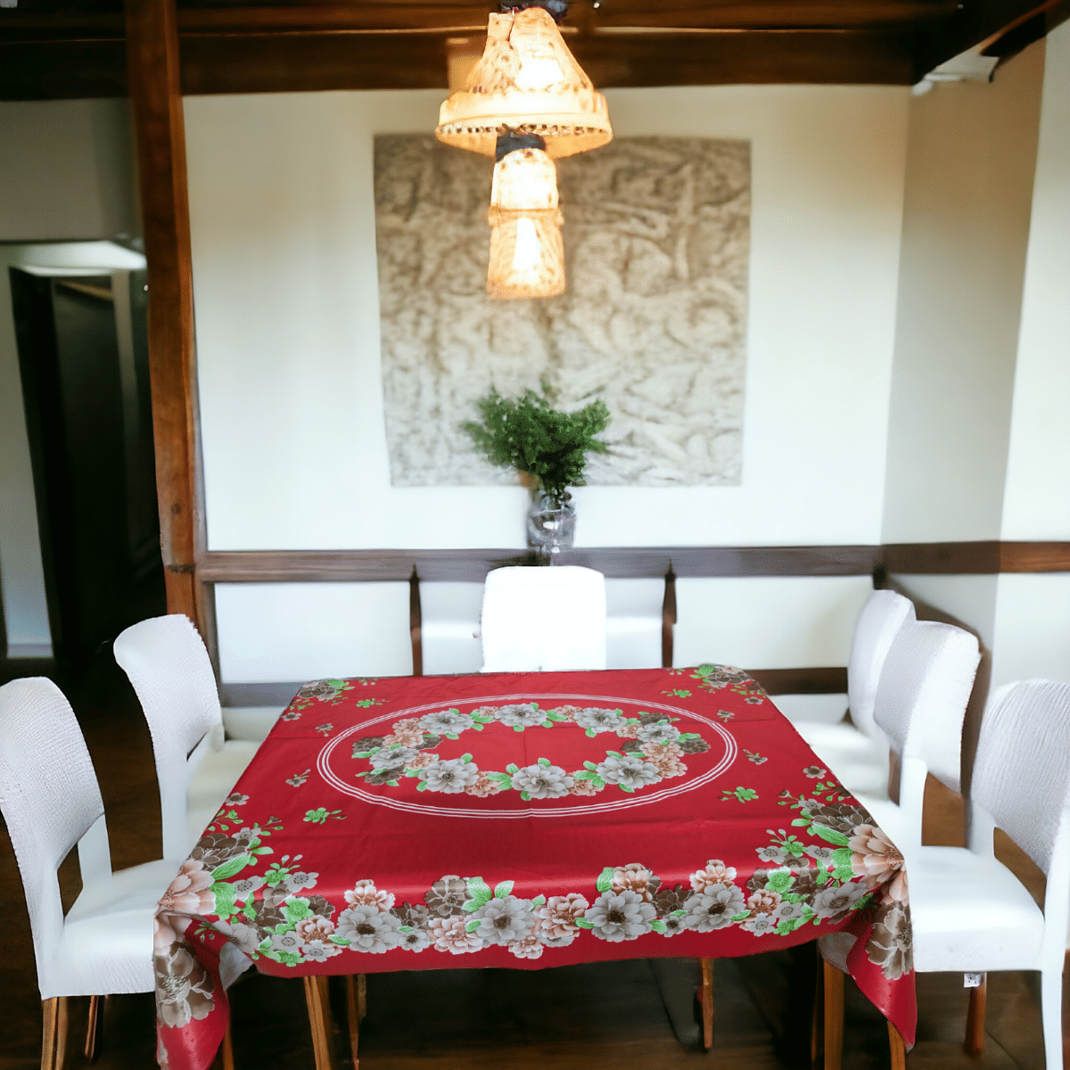     			mopak decor Printed Polyester 4 Seater Rectangle Table Cover ( 137 x 91 ) cm Pack of 1 Red