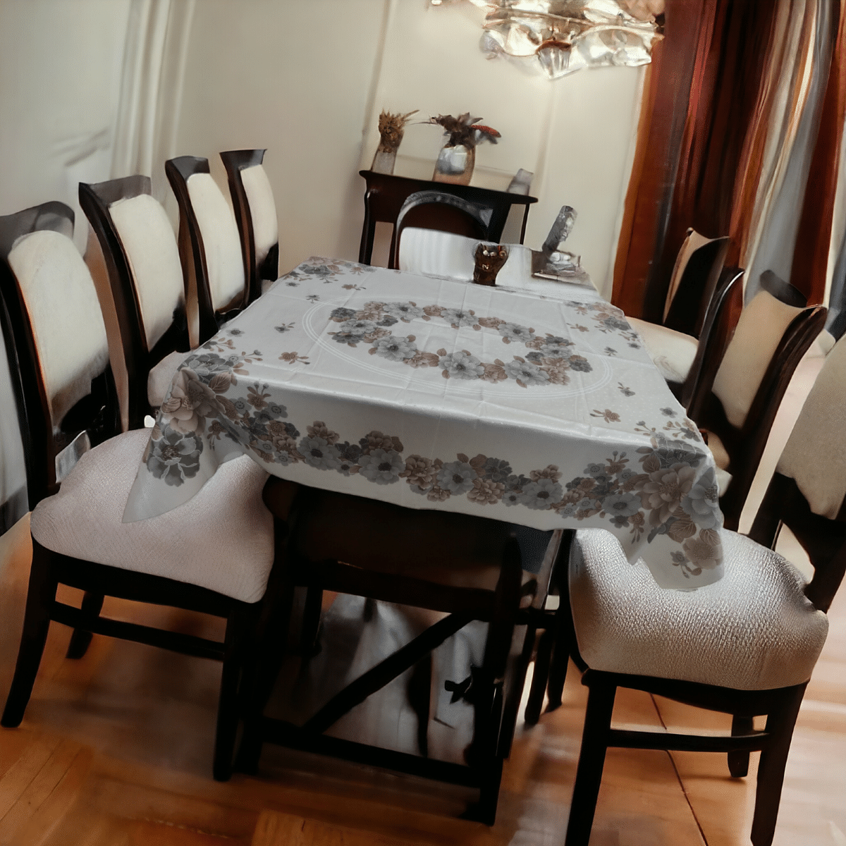 mopak decor Printed Polyester 4 Seater Rectangle Table Cover ( 137 x 91 ) cm Pack of 1 Silver mopak decor Printed Polyester 4 Seater Rectangle Table Cover ( 137 x 91 ) cm Pack of 1 Silver