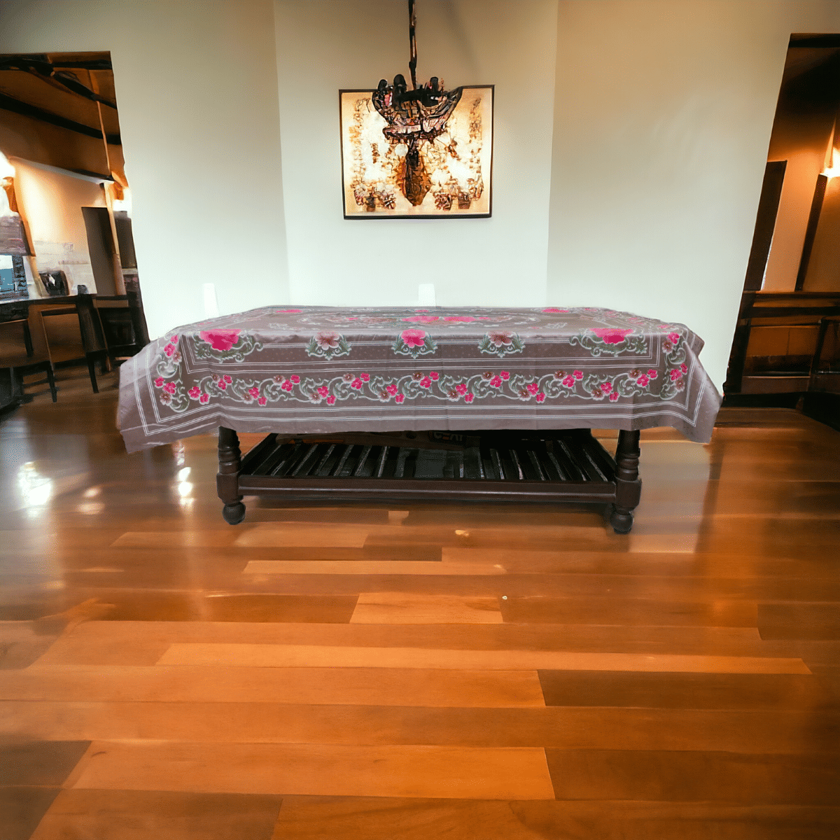     			mopak decor Printed Polyester 4 Seater Rectangle Table Cover ( 142 x 102 ) cm Pack of 1 Brown