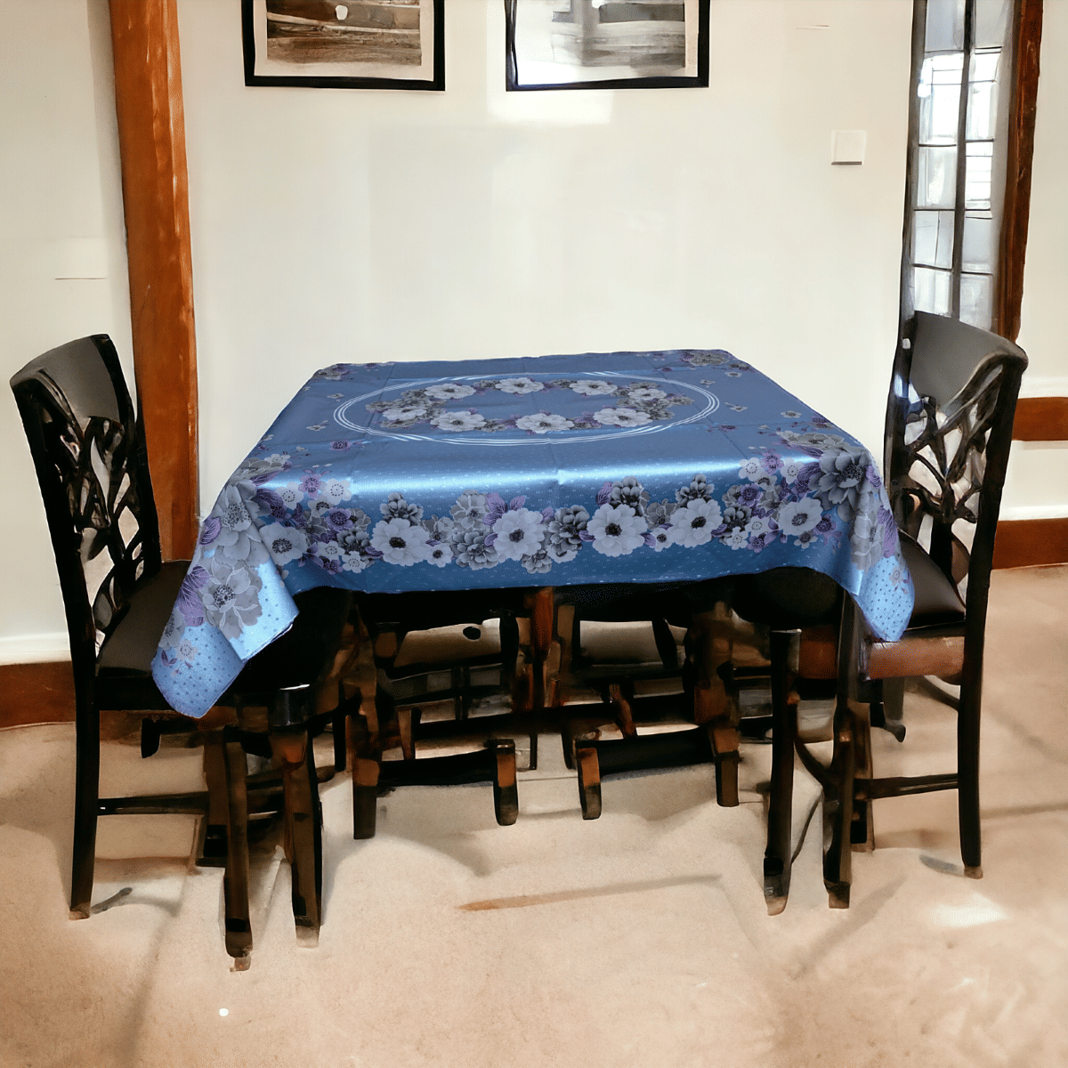 mopak decor Printed Polyester 4 Seater Rectangle Table Cover ( 137 x 91 ) cm Pack of 1 Blue mopak decor Printed Polyester 4 Seater Rectangle Table Cover ( 137 x 91 ) cm Pack of 1 Blue