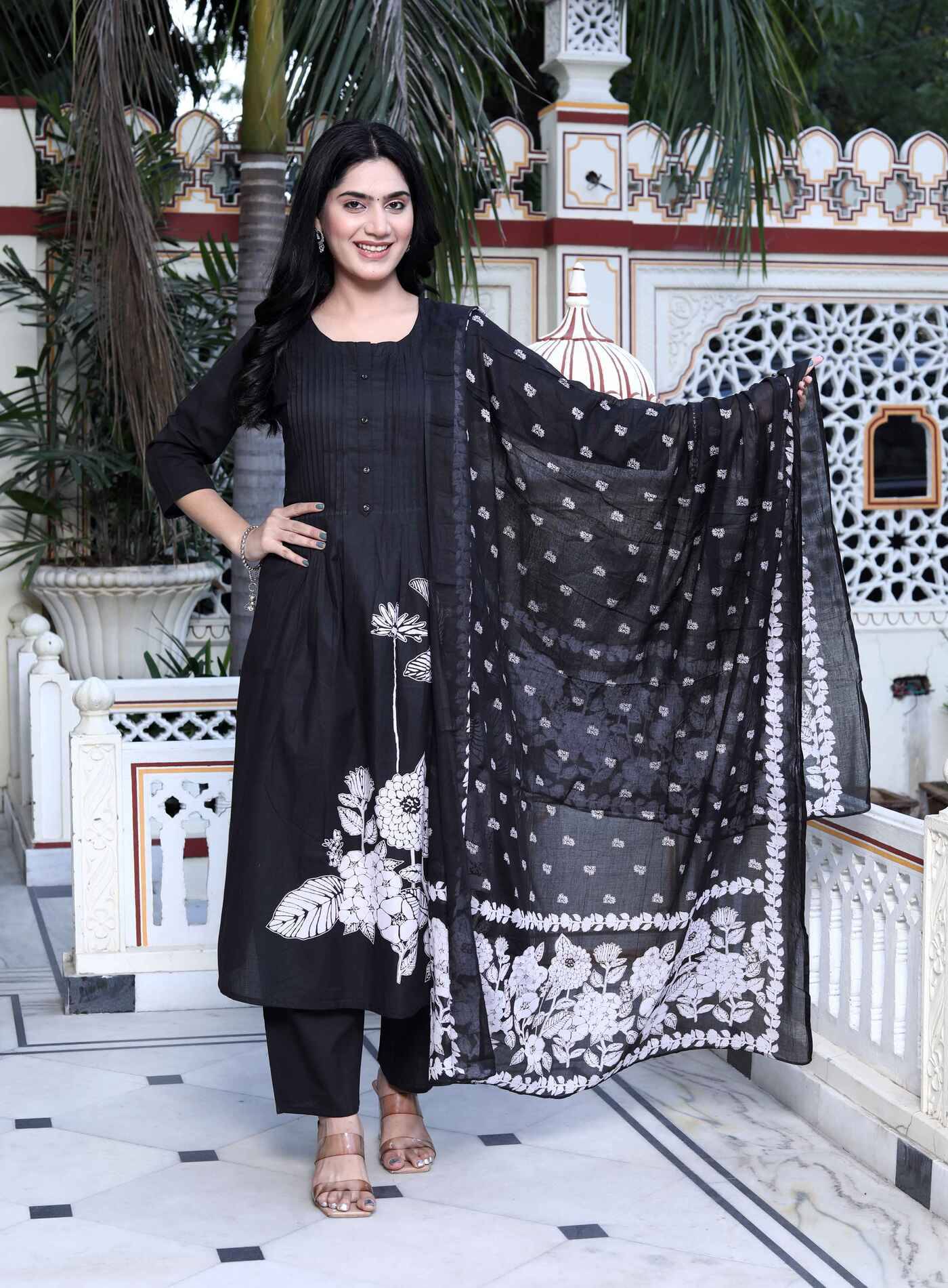 Angiya Cotton Printed Kurti With Palazzo Women's Stitched Salwar Suit - Black ( Pack of 1 ) Angiya Cotton Printed Kurti With Palazzo Women's Stitched Salwar Suit - Black ( Pack of 1 )