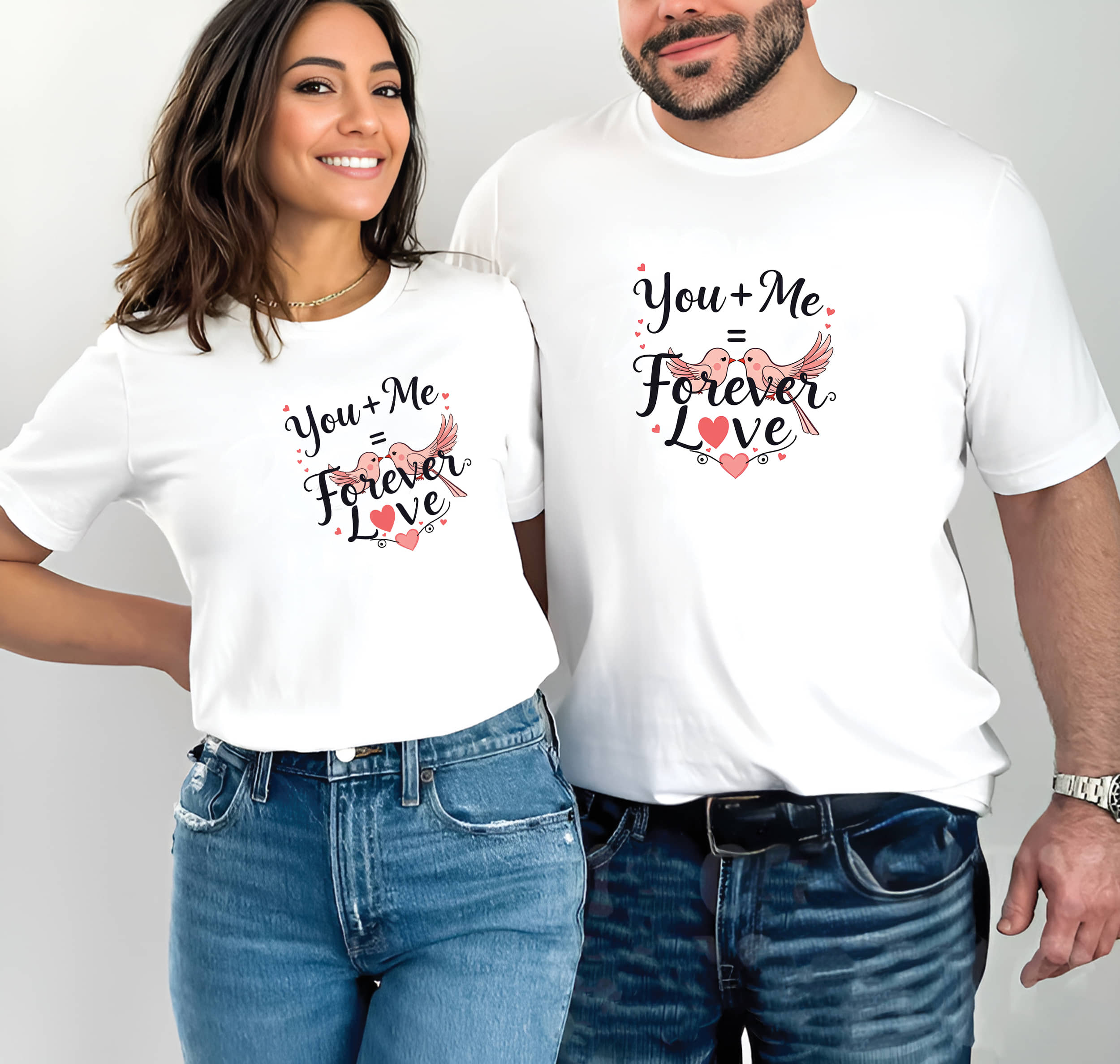 BINAYAK White Cotton Regular Fit Couple T-Shirt