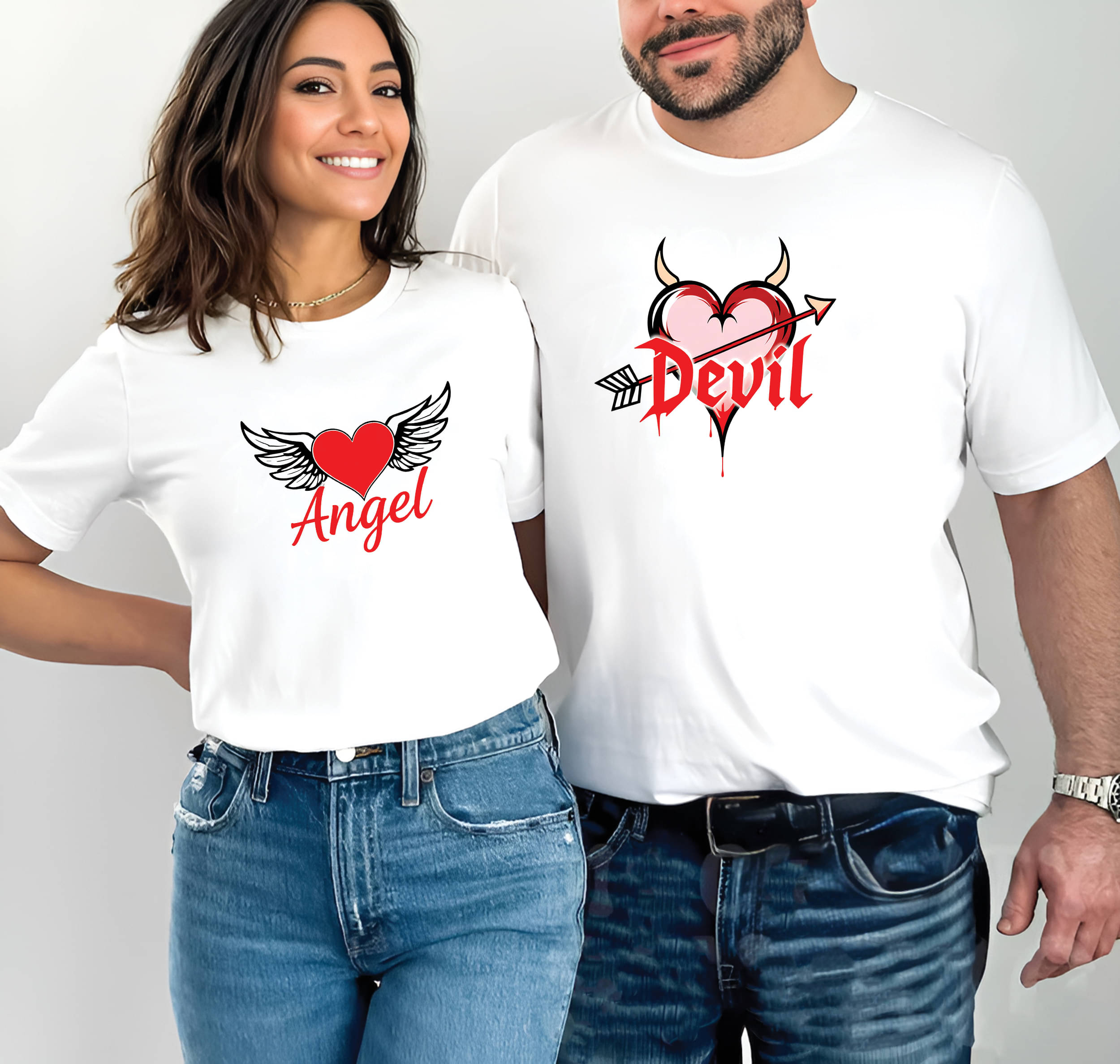 BINAYAK White Cotton Regular Fit Couple T-Shirt BINAYAK White Cotton Regular Fit Couple T-Shirt